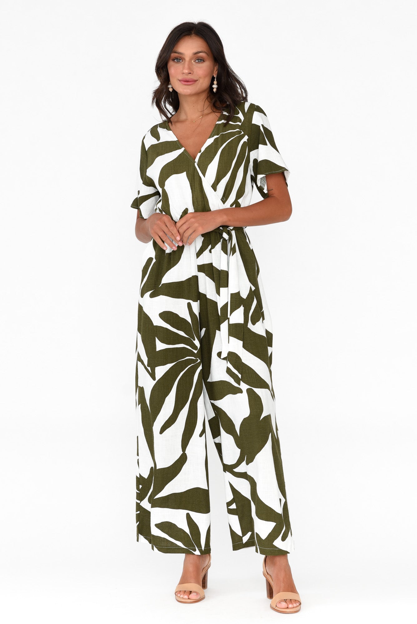 Kenia Green Leaf V Neck Jumpsuit