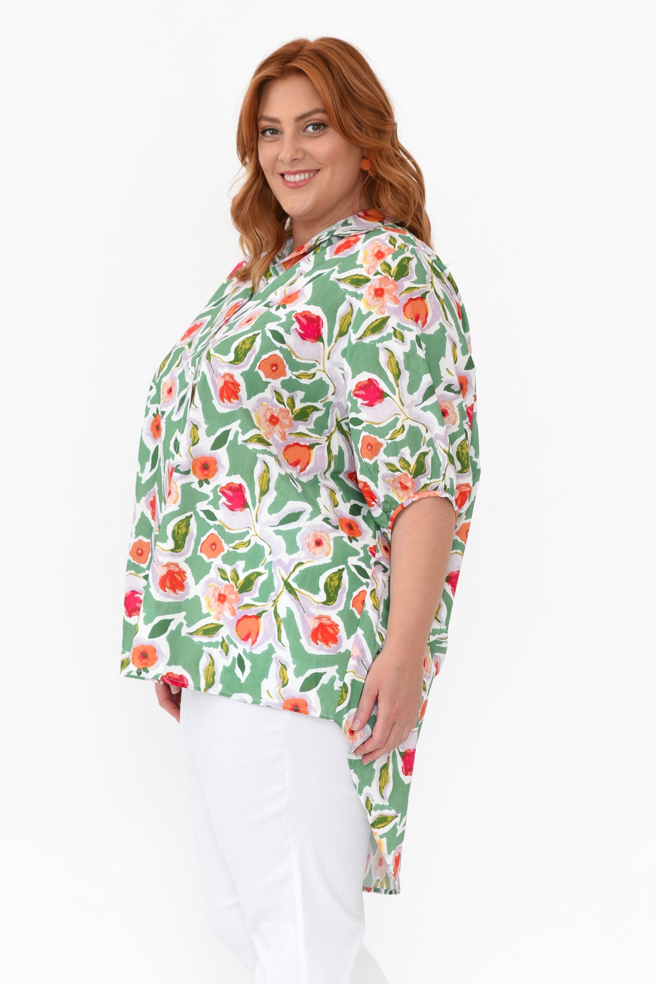 Sadie Green Blossom Cotton Tunic Top
