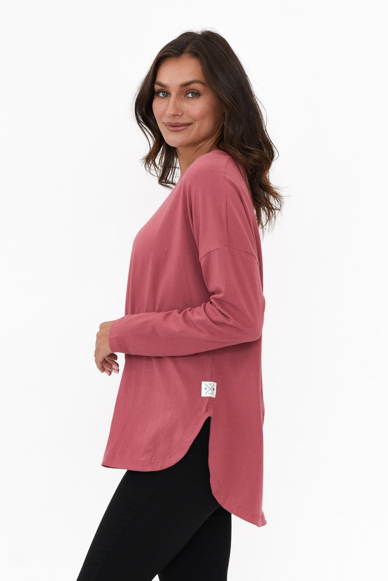 Society Deep Pink Cotton Long Sleeve Tee