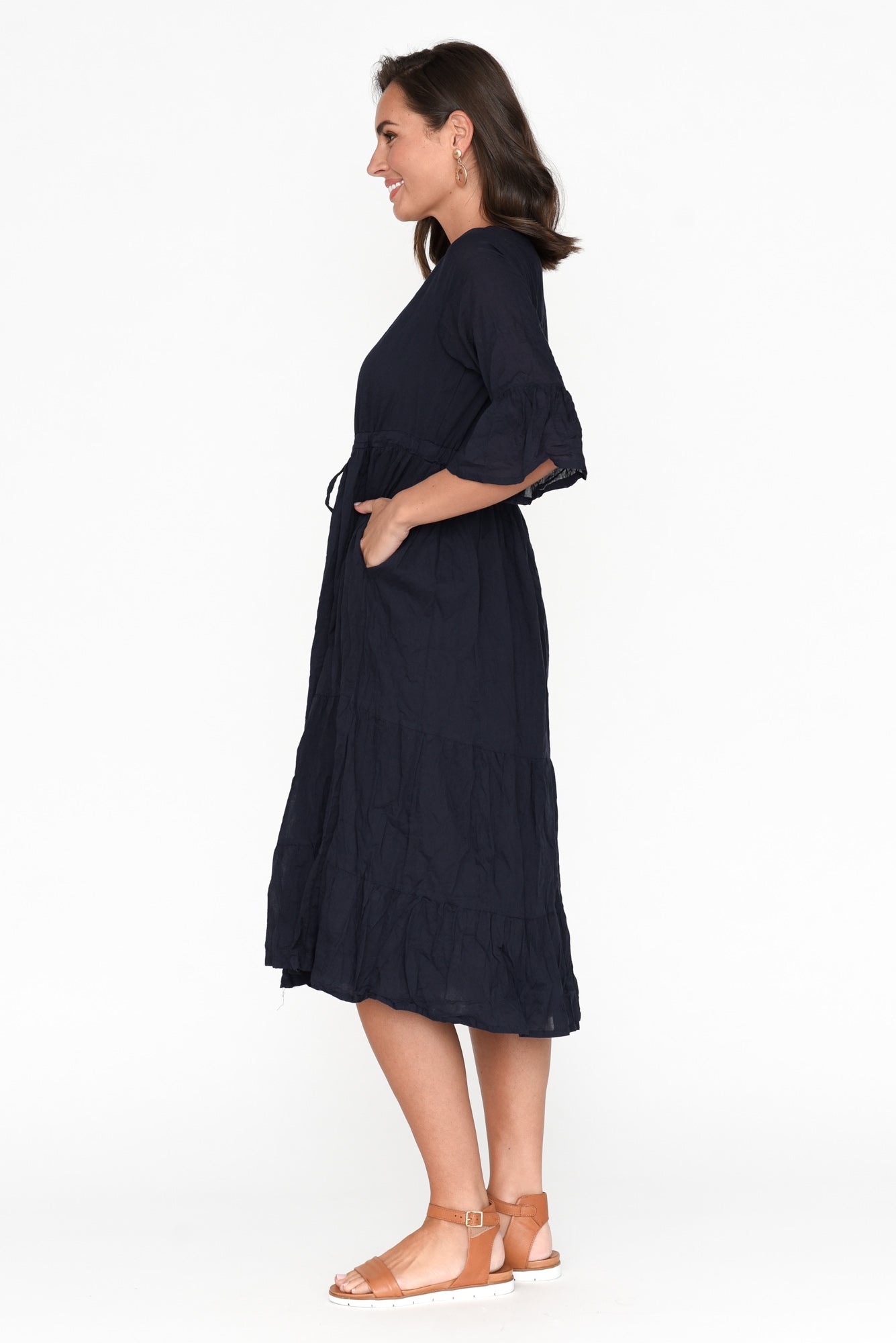 Kenley Navy Crinkle Cotton Dress