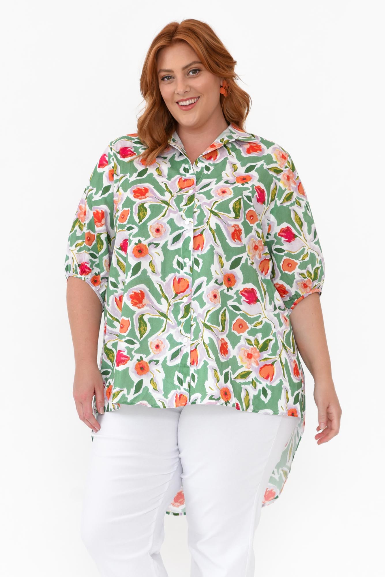 Sadie Green Blossom Cotton Tunic Top