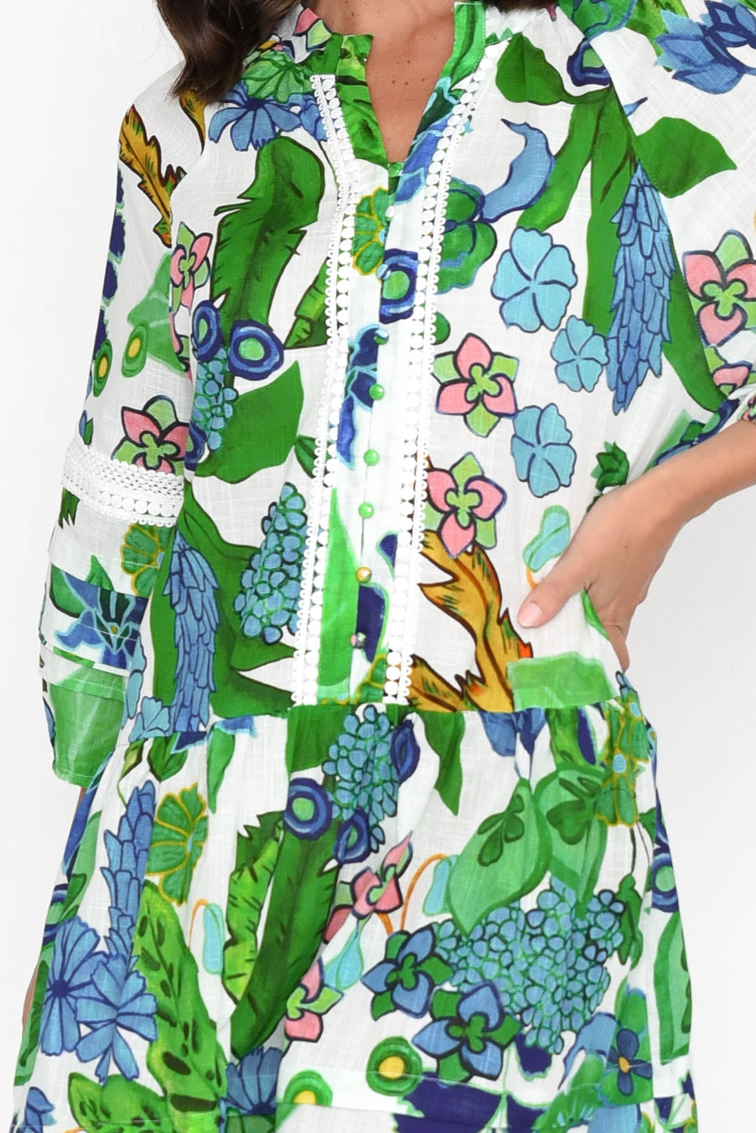 Morocco Green Floral Cotton Dress