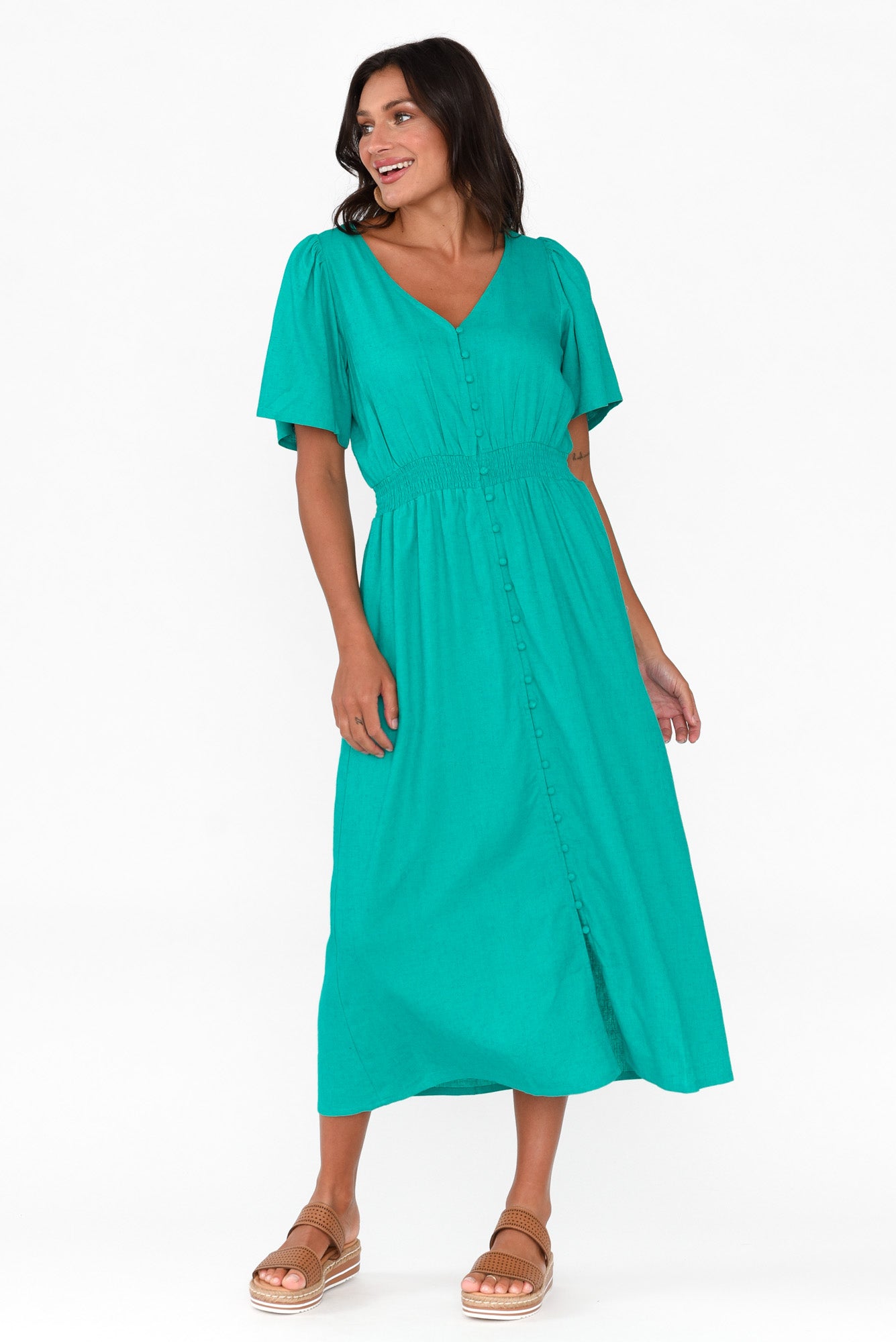 Whitney Teal Linen Blend Dress