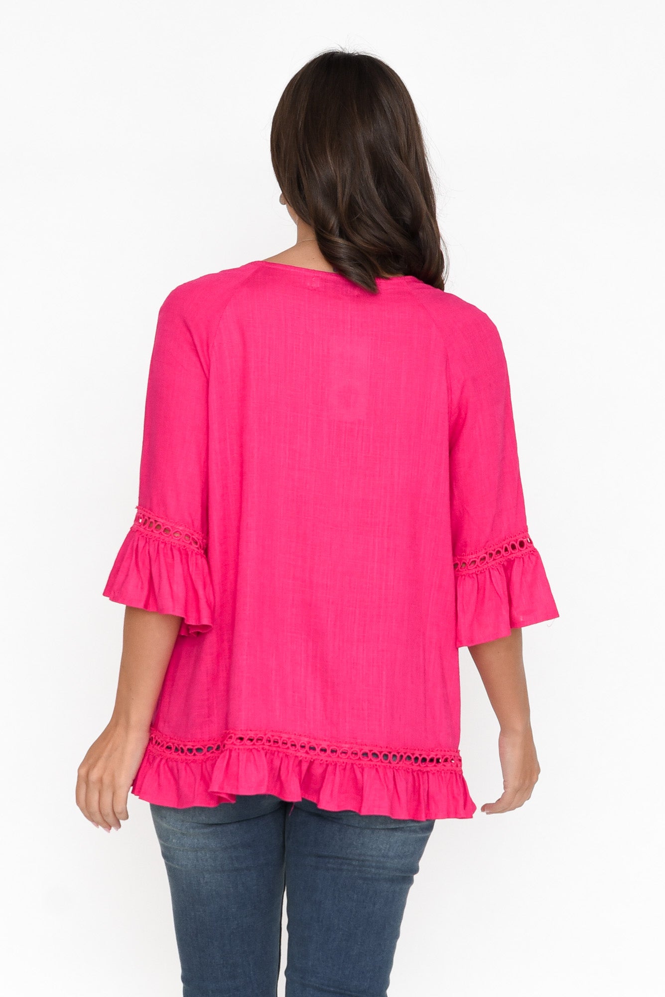 Tinker Hot Pink Linen Cotton Ruffle Top