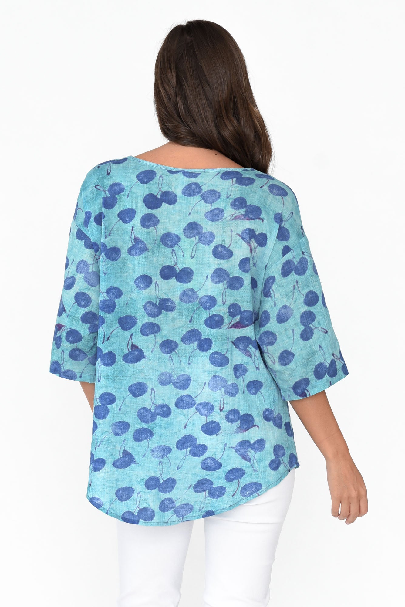 Brie Blue Cherry Cotton Blend Top