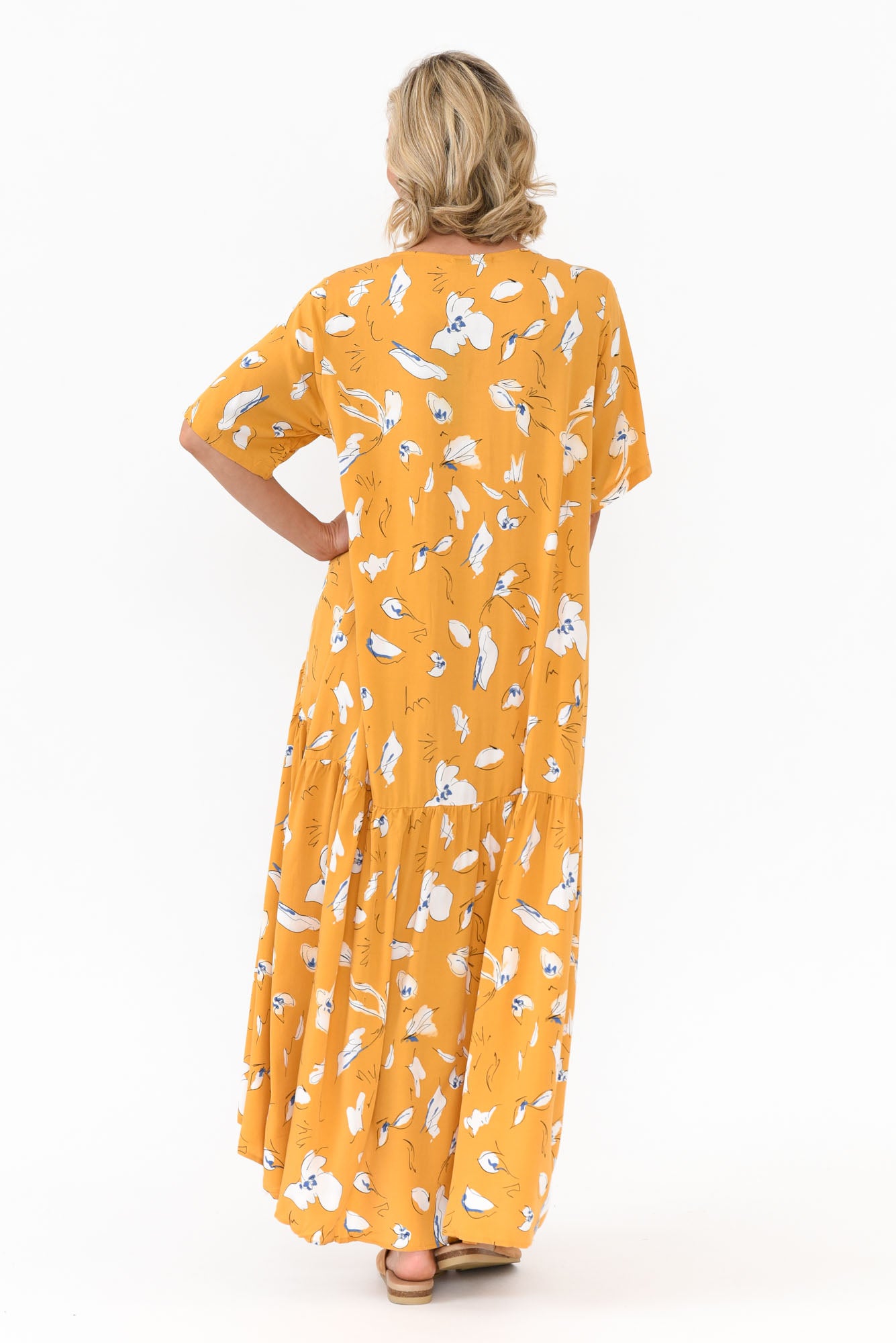 Yellow Abstract Peak Maxi Dress