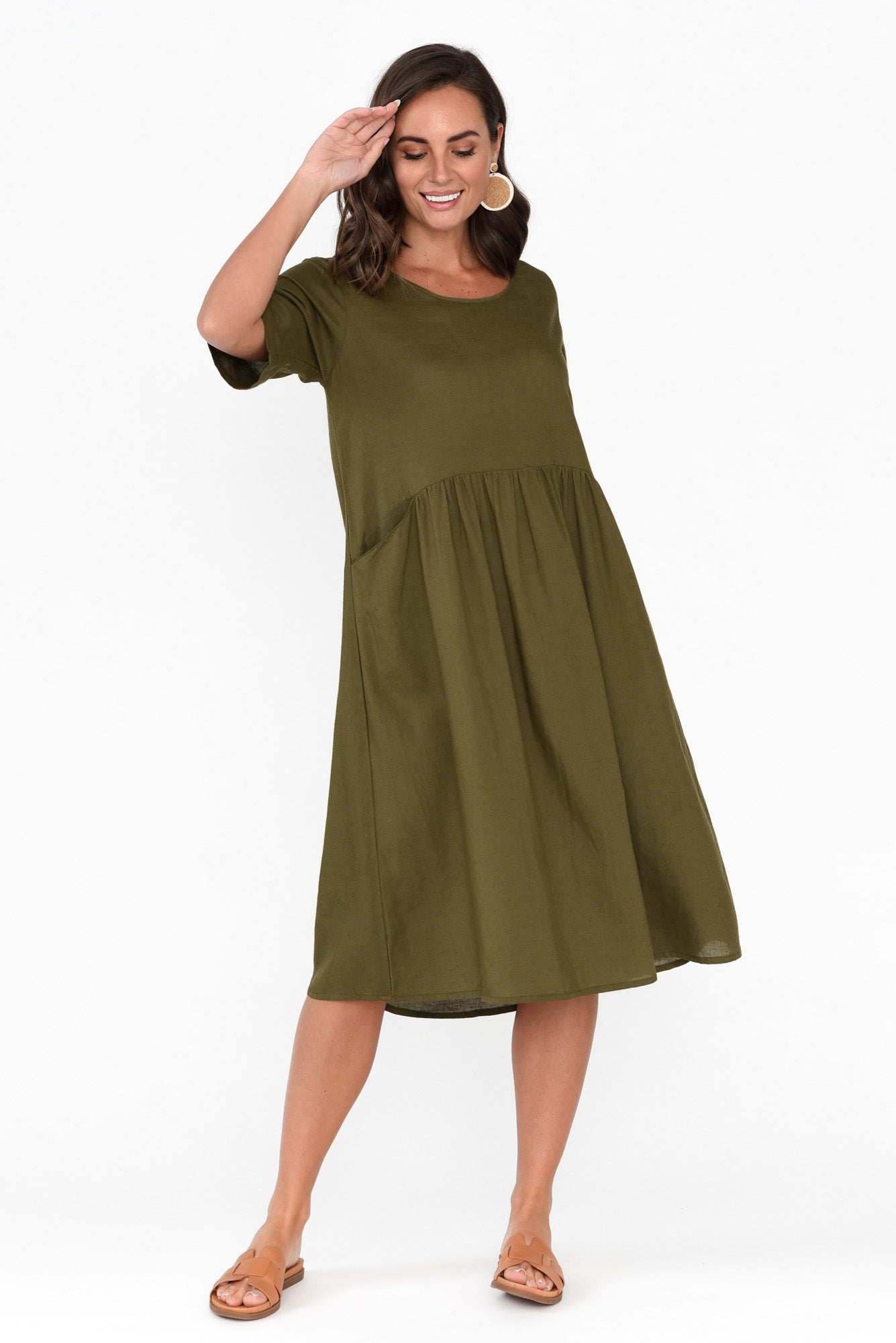 Sloane Olive Cotton Blend Dress