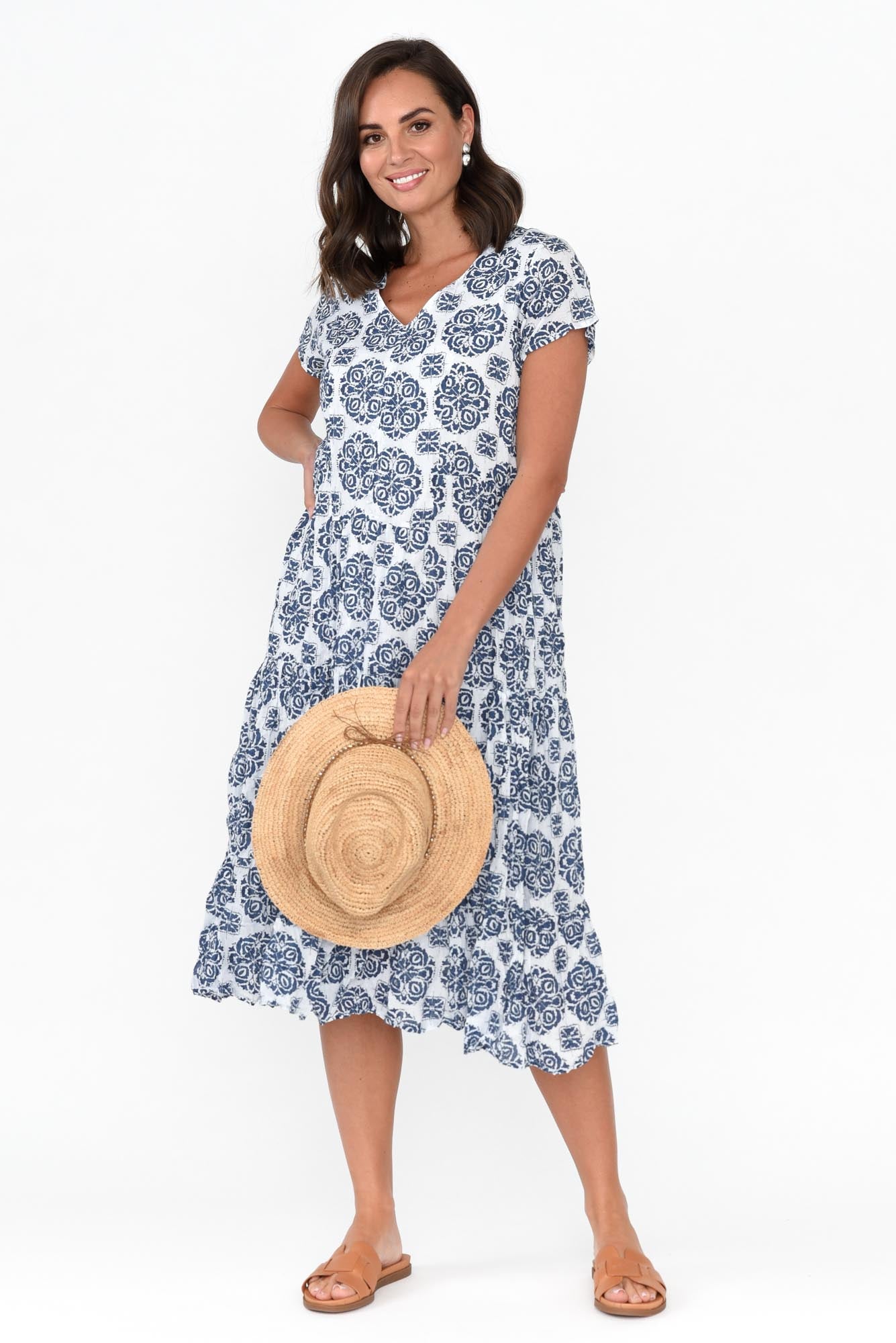 Carmen Navy Fiesta Crinkle Cotton Dress