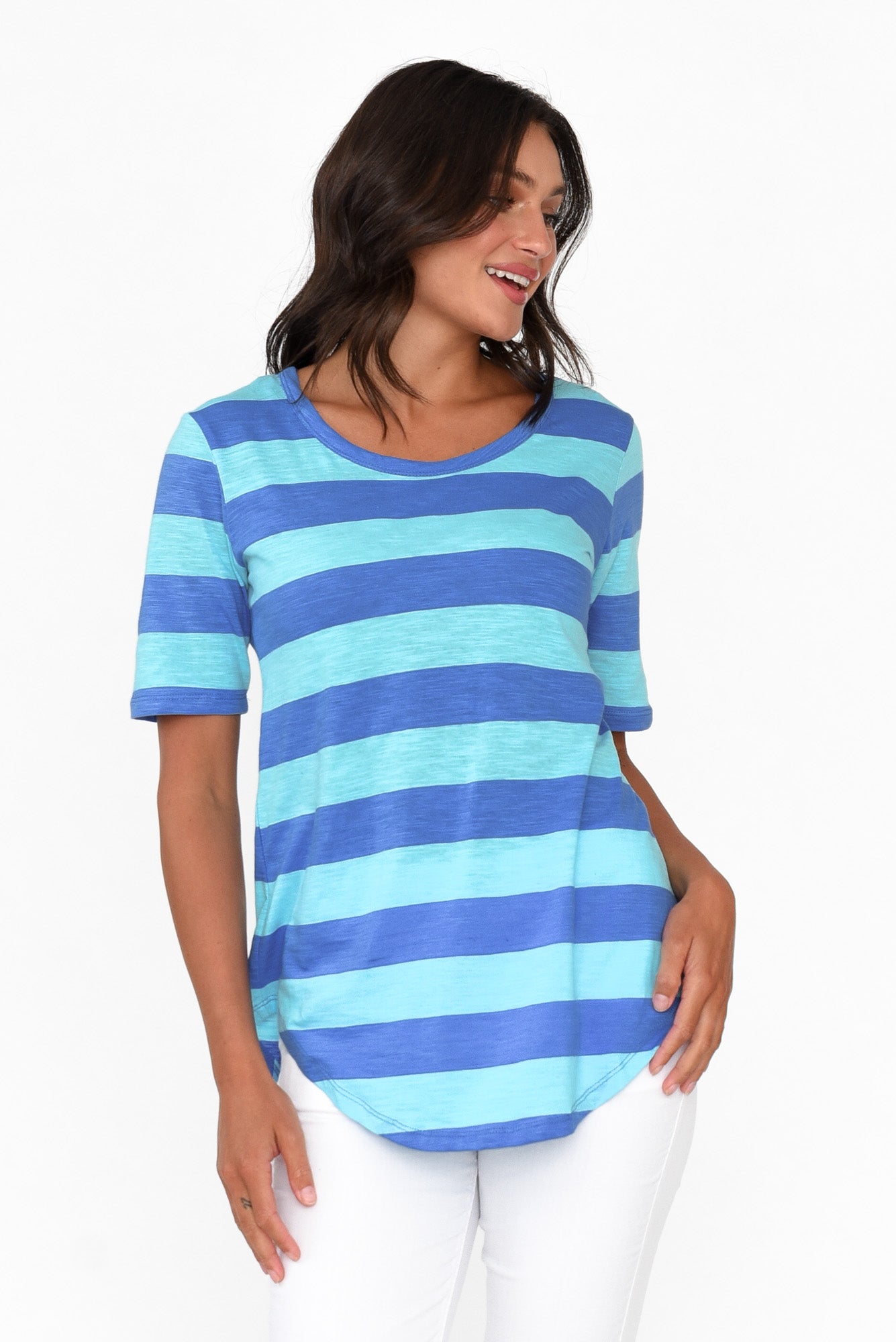 Ariana Aqua Stripe Cotton Tee