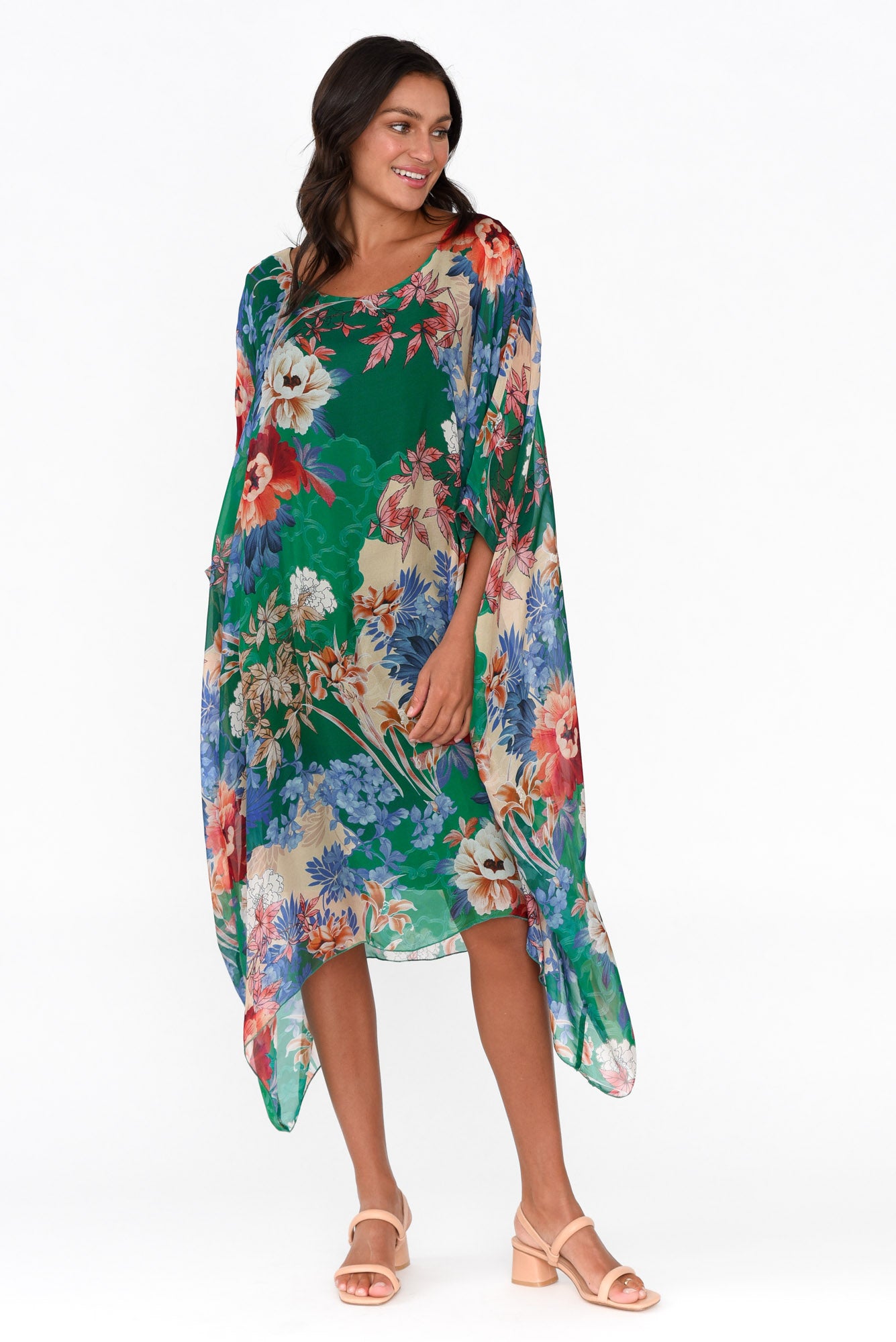 Marybeth Green Floral Silk Kaftan