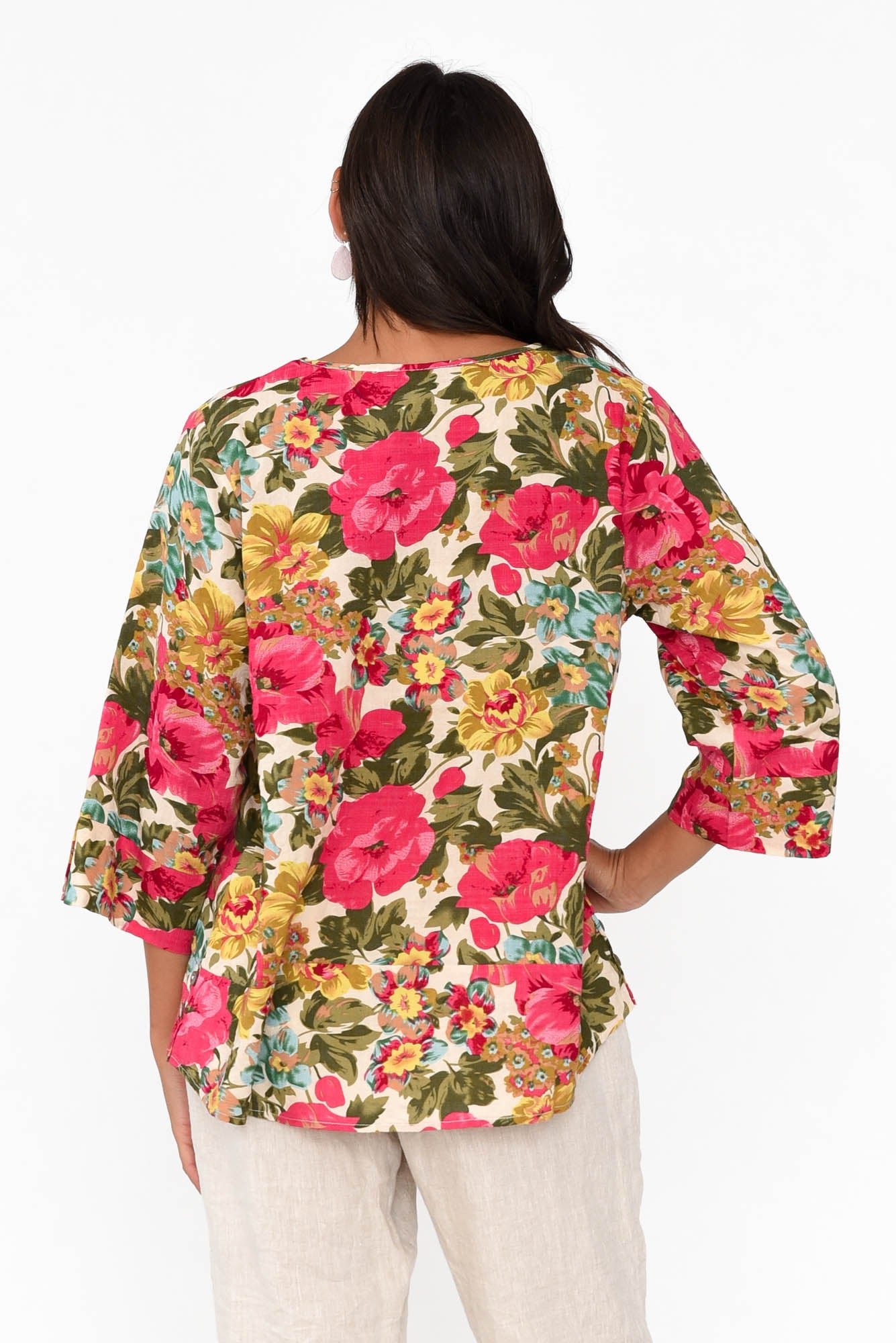 Stormy Pink Floral Cotton Blend Top