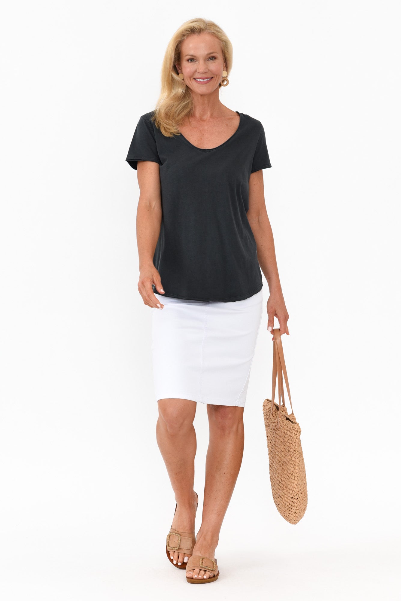 Black Cotton Fundamental Vee Tee