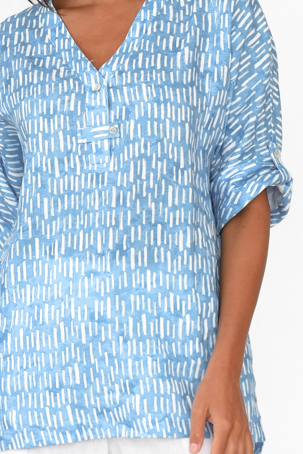 Edith Blue Geo Linen Top