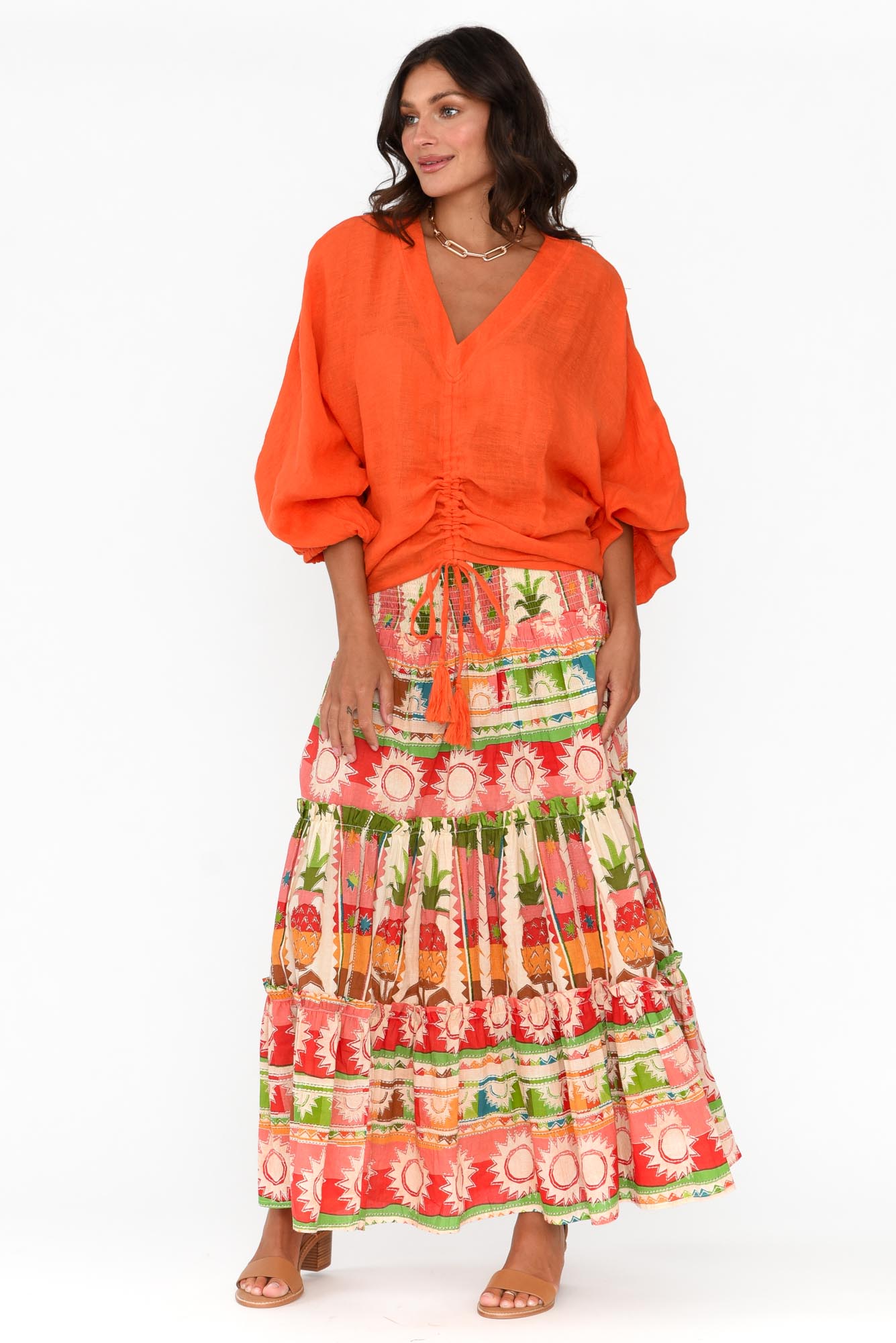 Happy Hour Orange Linen Drawstring Top