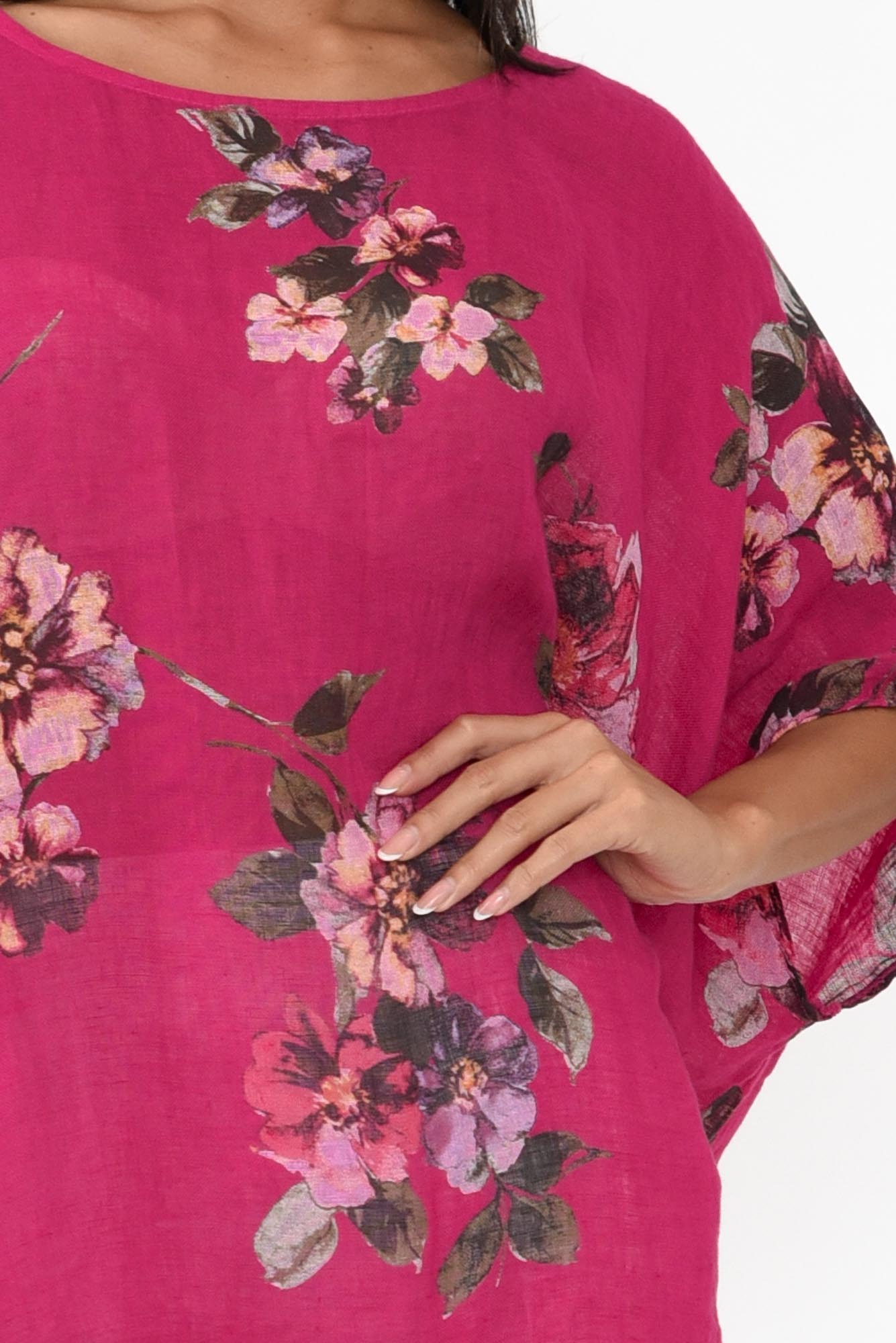 Noemi Hot Pink Floral Linen Kaftan Tunic