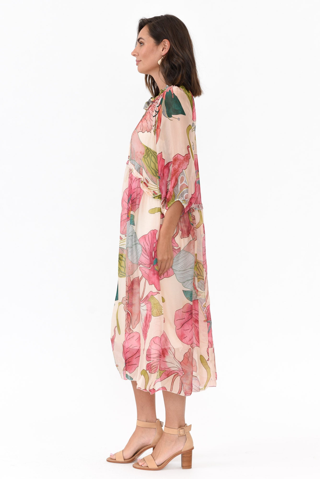 Maribel Pink Flower Silk Dress