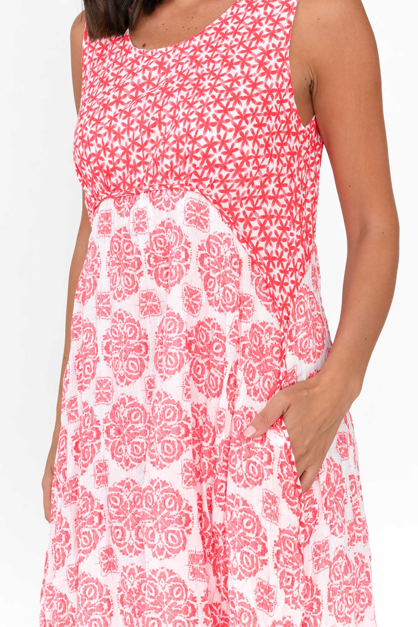 Jolie Red Fiesta Crinkle Cotton Dress