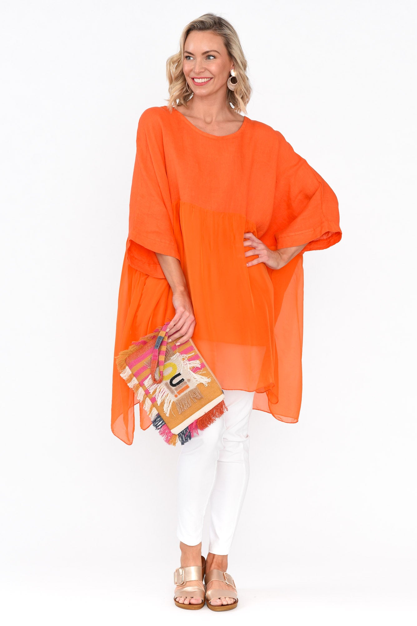 Marietta Orange Silk Linen Top