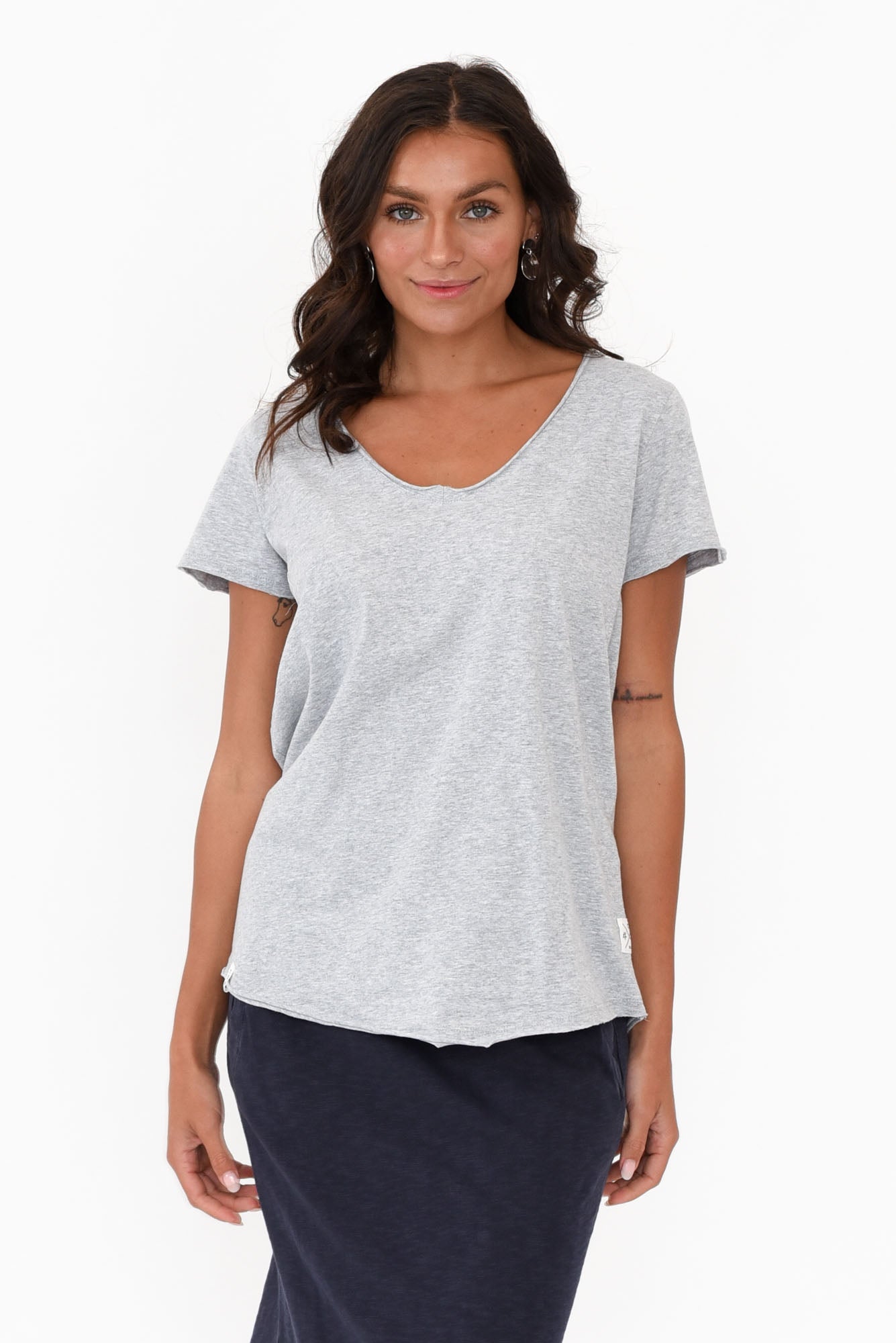Grey Cotton Fundamental Vee Tee
