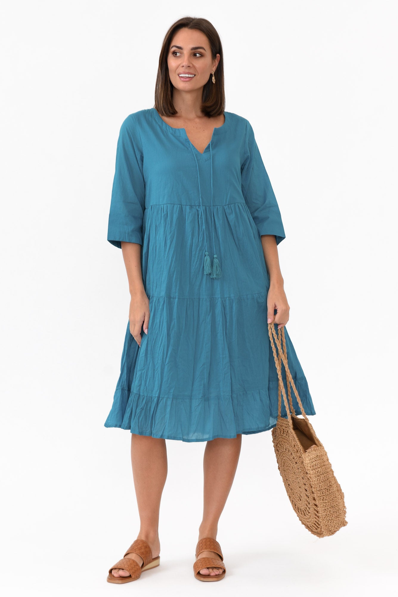 Milana Ocean Crinkle Cotton Dress