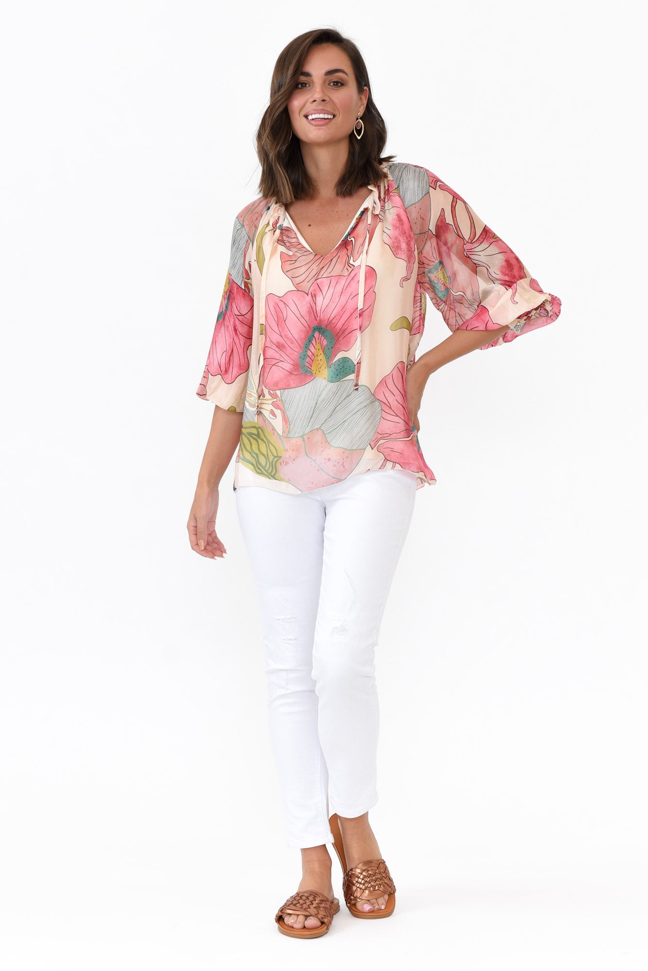 Eliska Pink Flower Silk Top