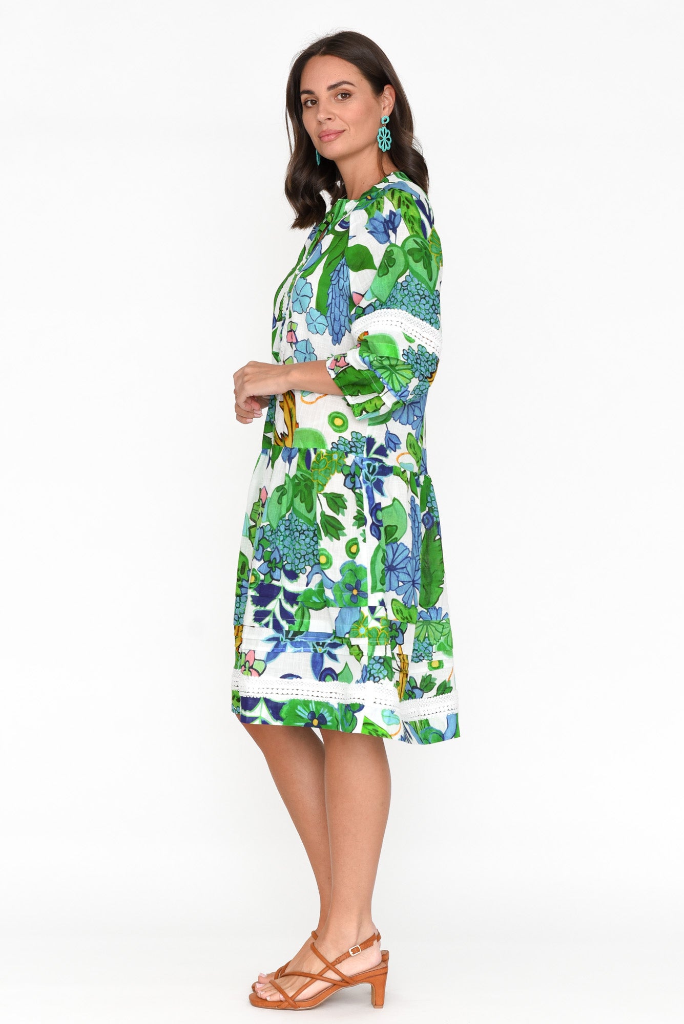 Morocco Green Floral Cotton Dress