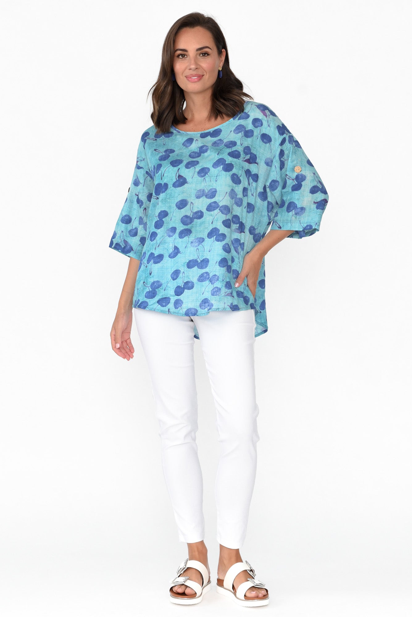 Brie Blue Cherry Cotton Blend Top