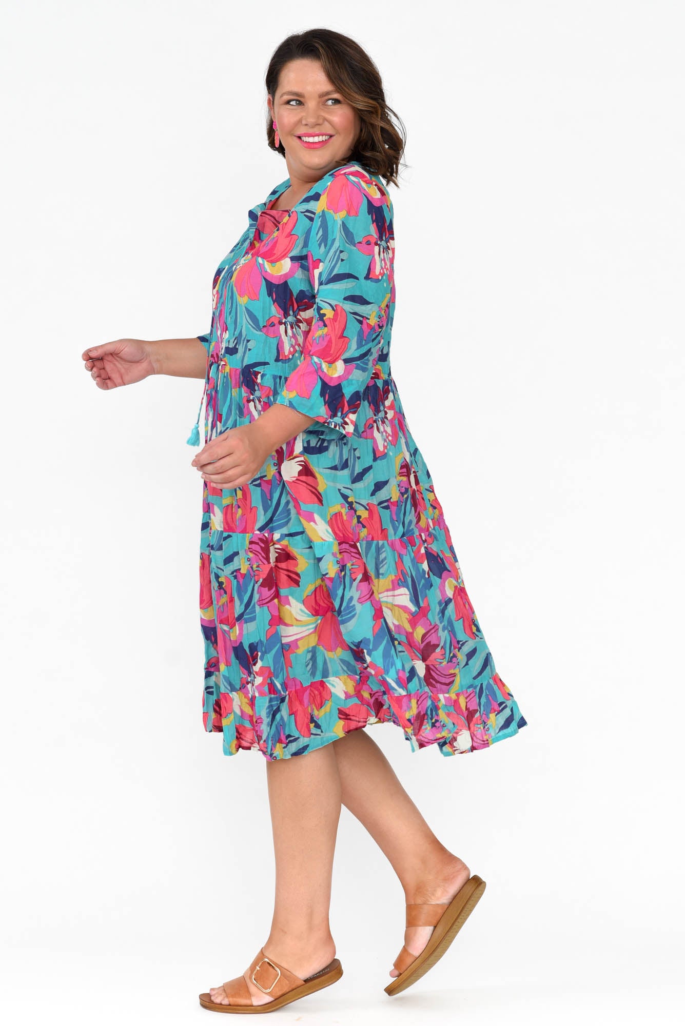 Layla Blue Bloom Crinkle Cotton Dress