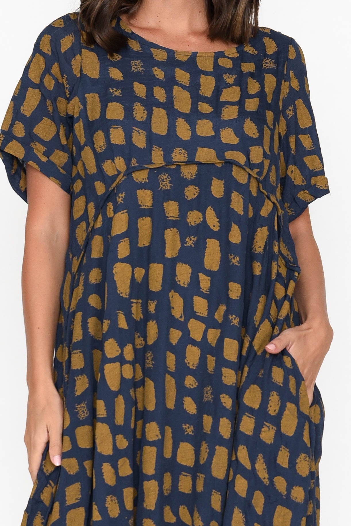 Vanya Navy Abstract Cotton Blend Dress