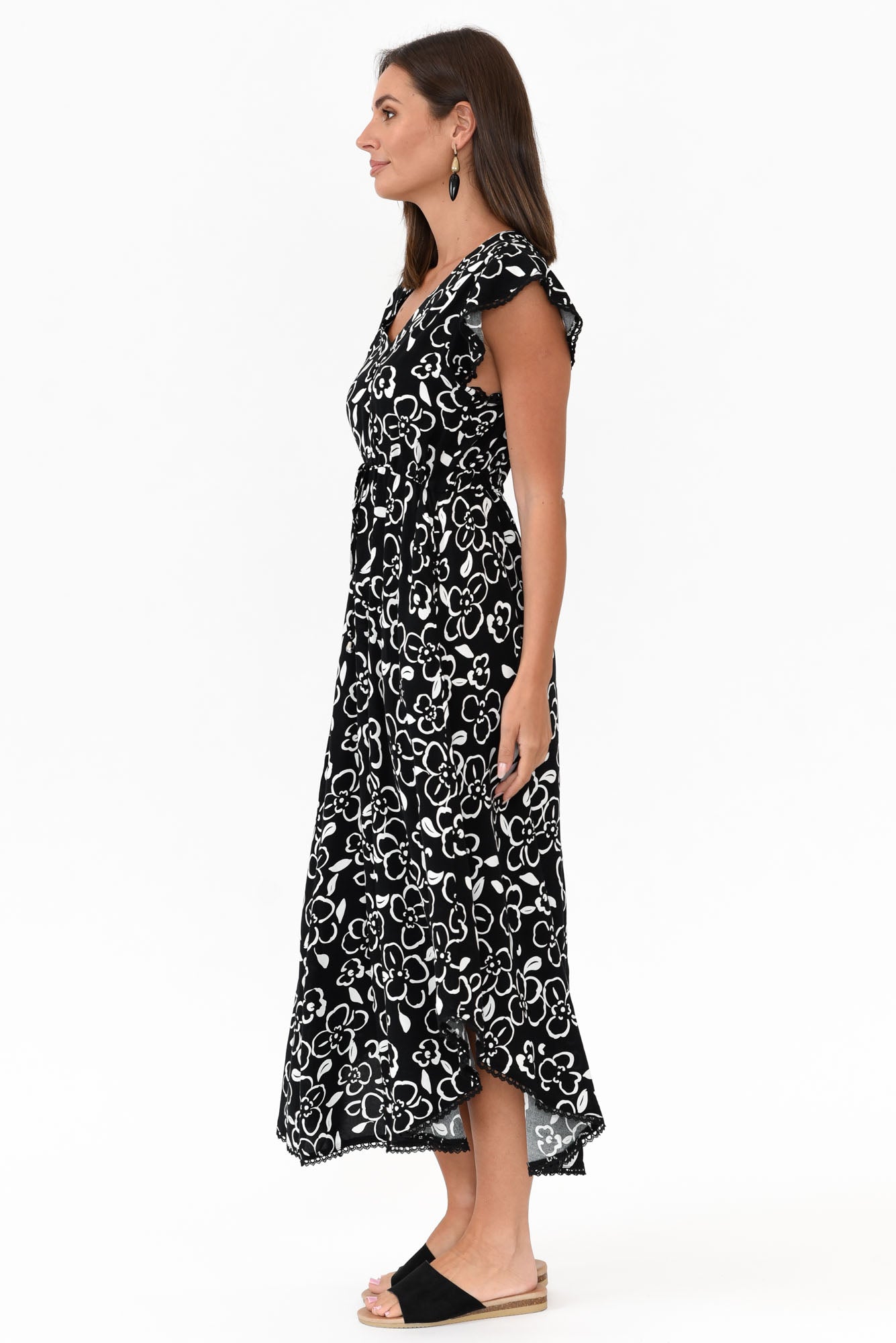 Libby Black Flower Midi Dress