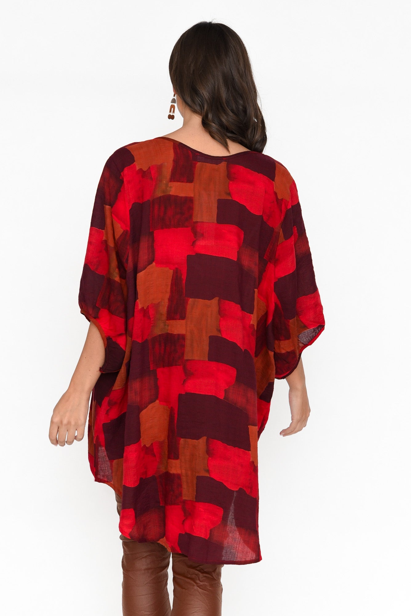 Abra Red Abstract Oversized Top