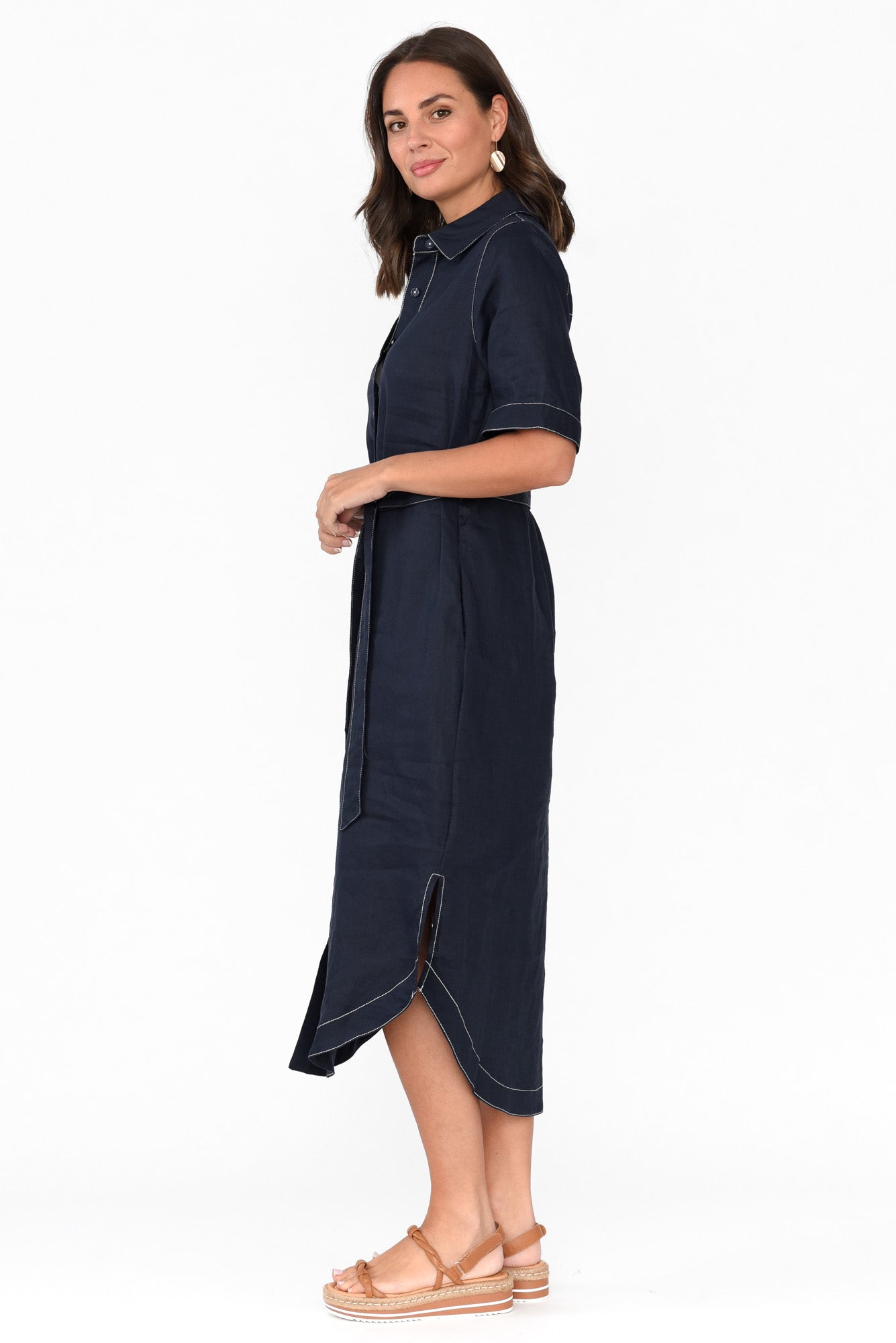 Alaska Navy Linen Shirt Dress