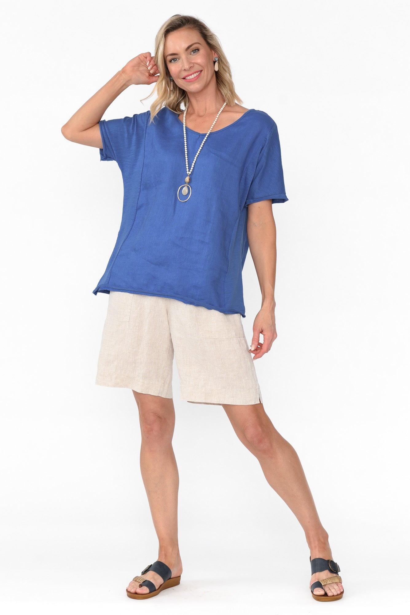 Ishana Cobalt Linen Cotton Top