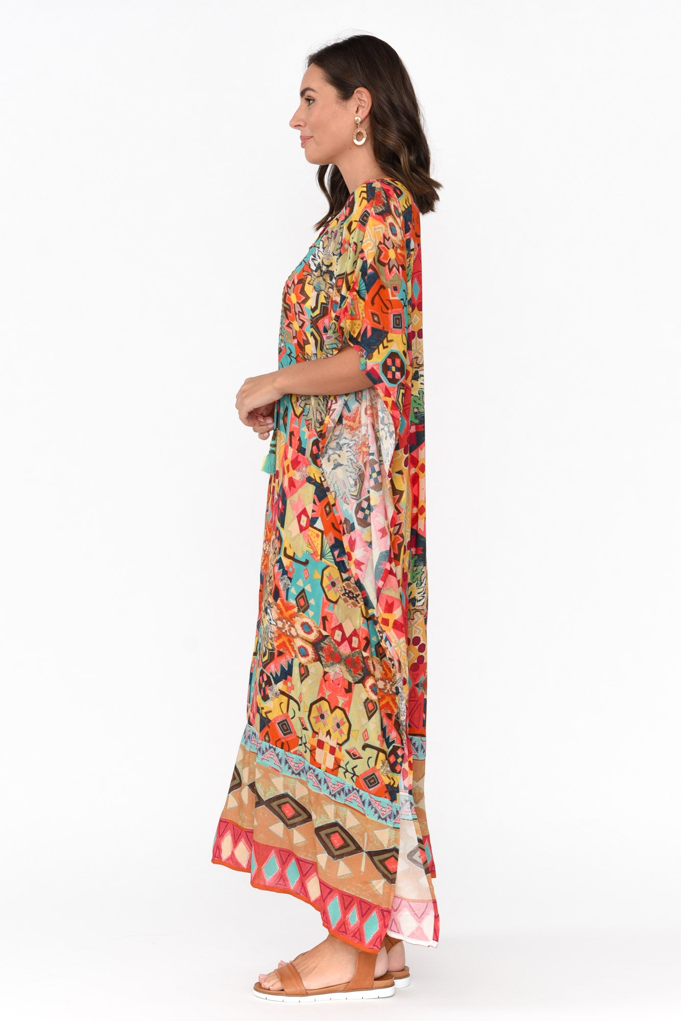 Caroline Orange Abstract Tassel Kaftan