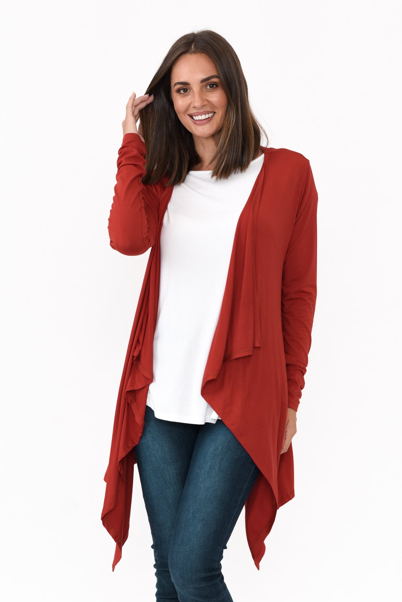 Red Bamboo Waterfall Cardigan
