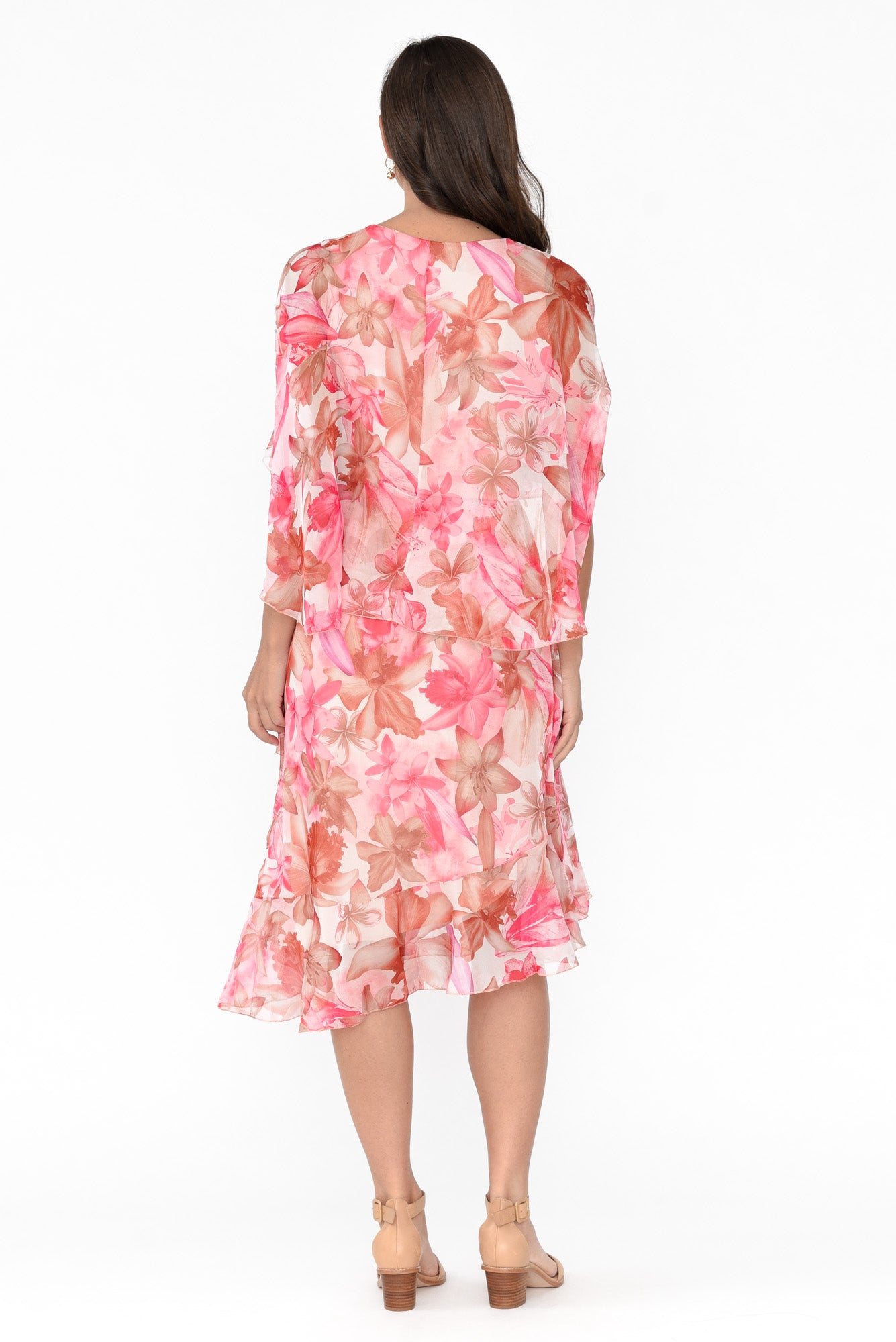 Ireland Peach Hibiscus Ruffle Dress