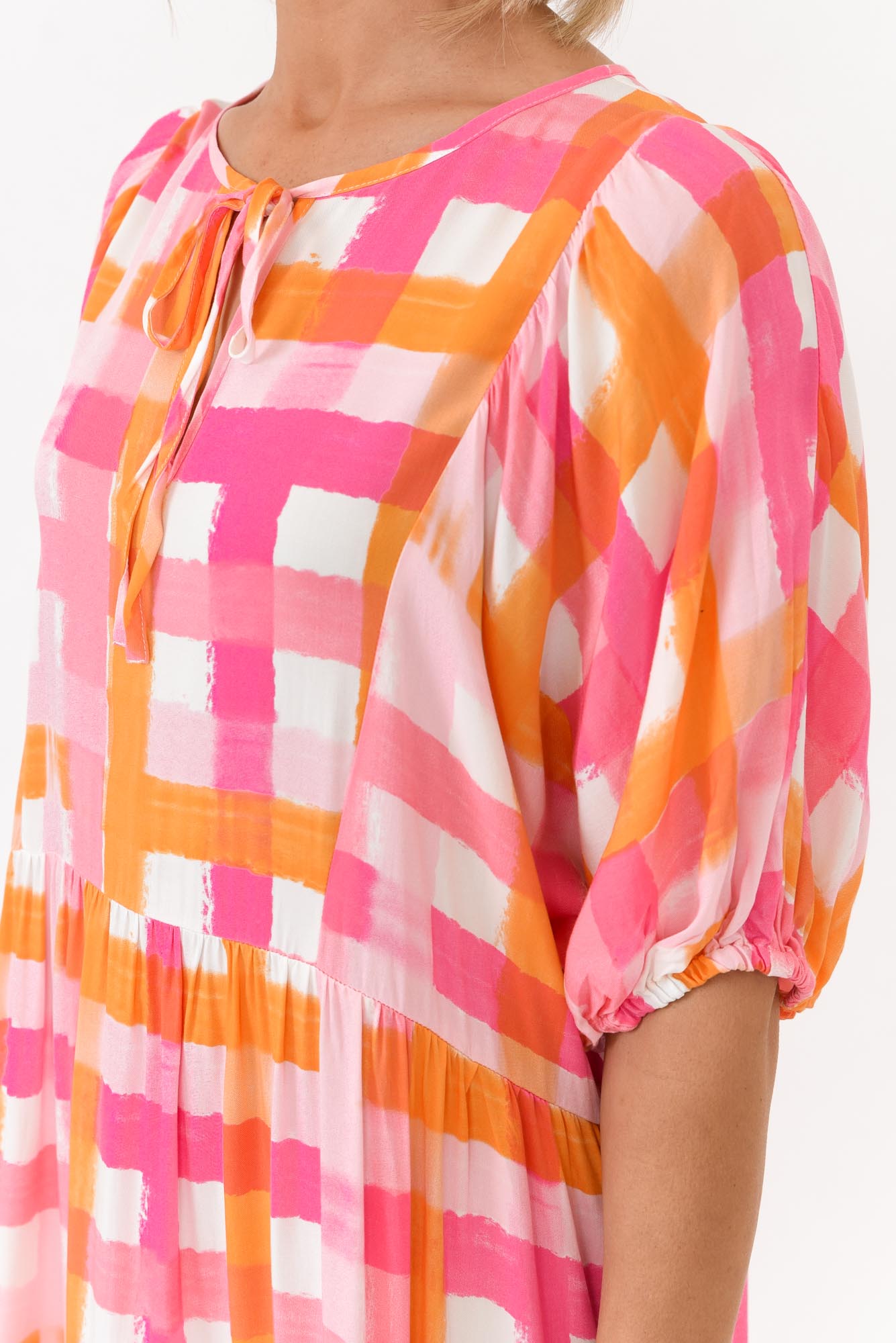 Rima Pink Check Midi Dress