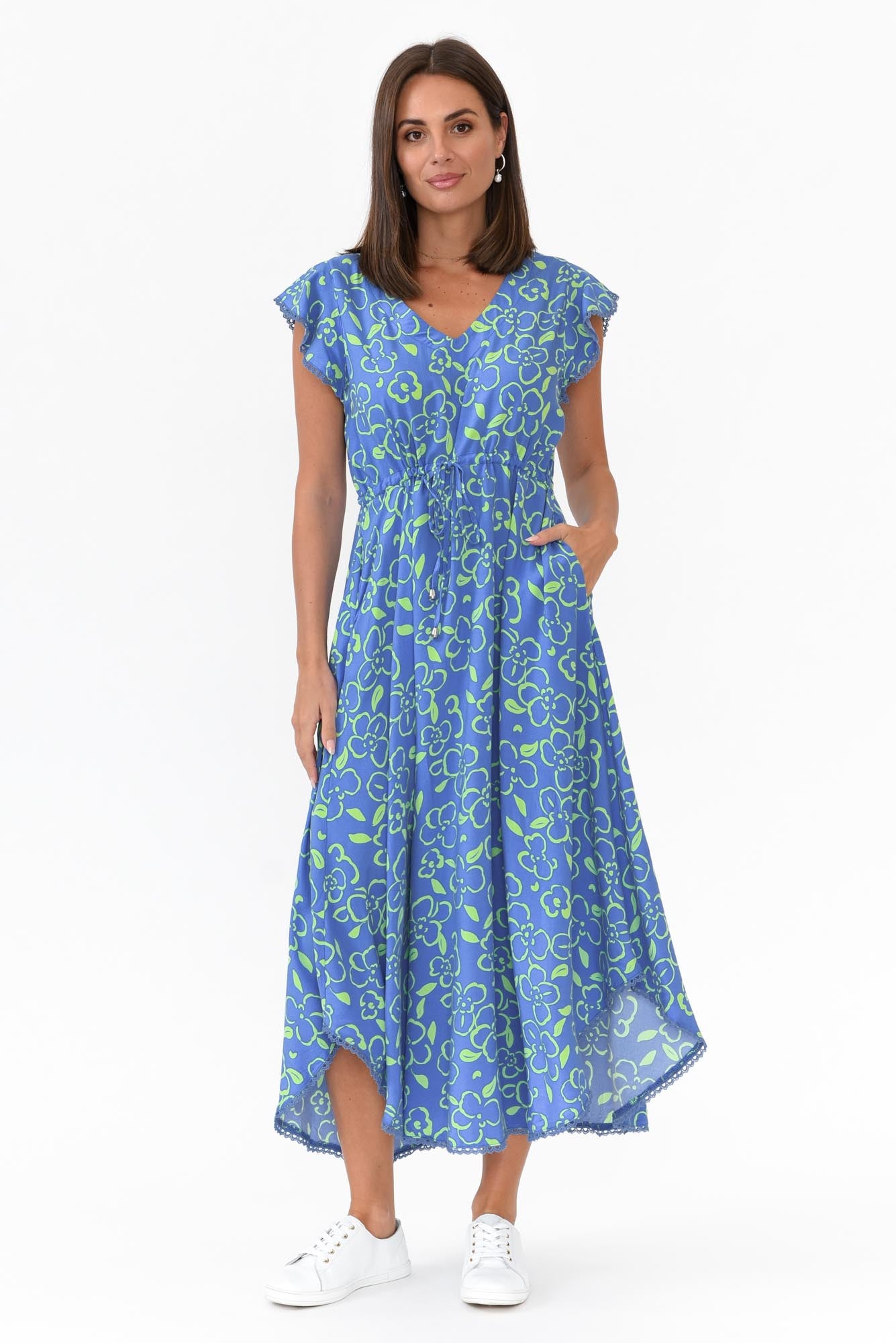 Libby Blue Flower Midi Dress