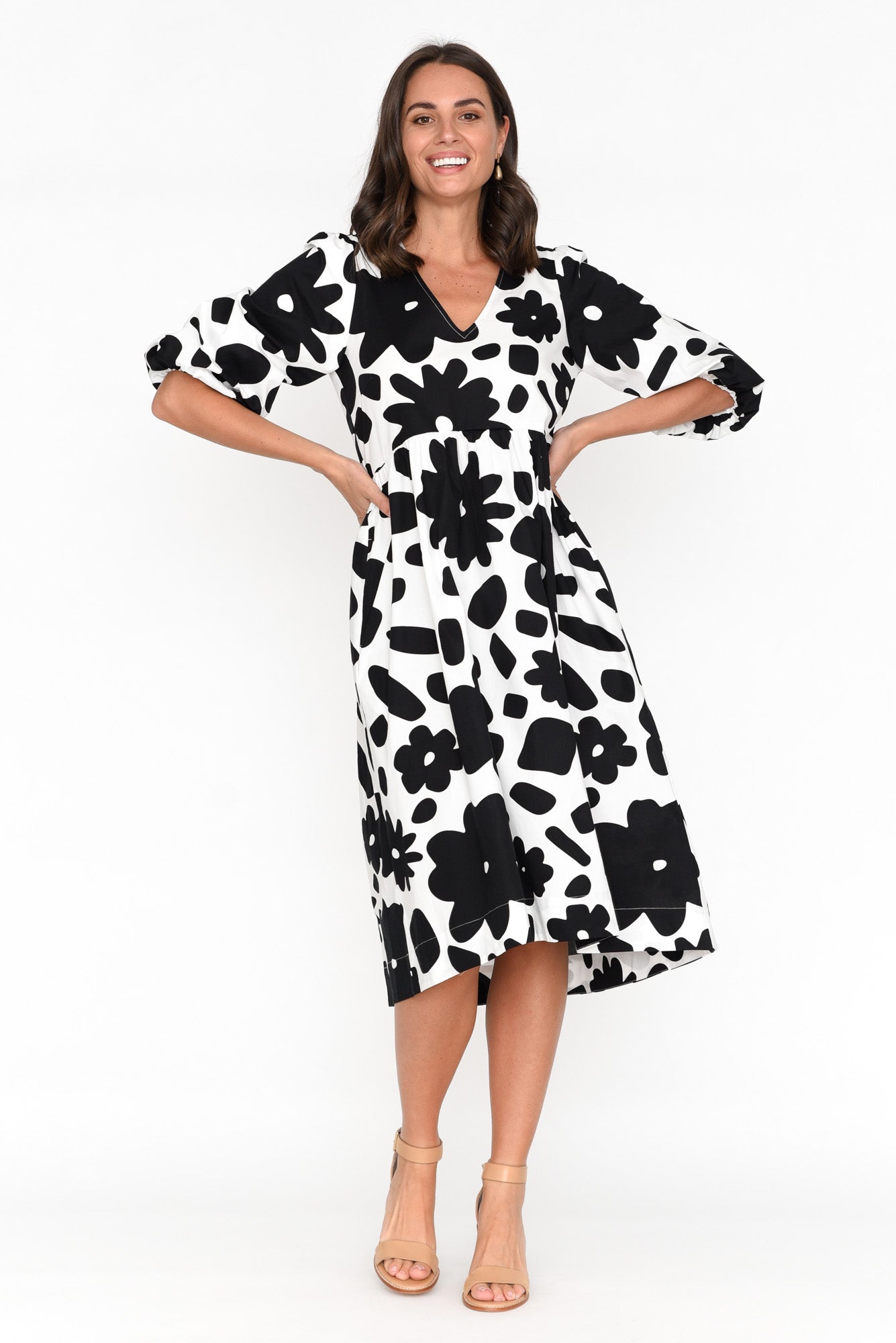Darla Black Flower Cotton Poplin Dress
