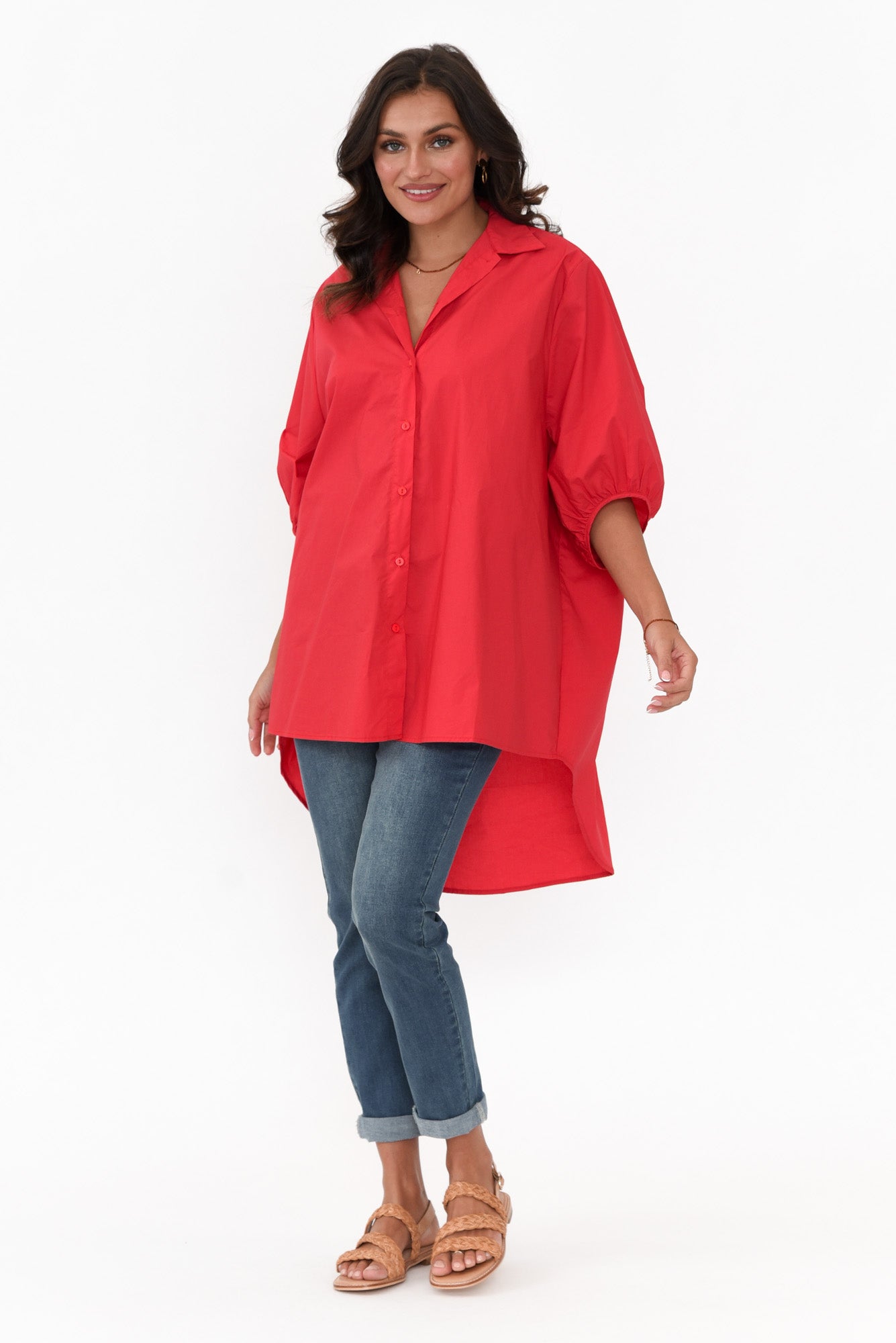 Sadie Red Cotton Tunic Top