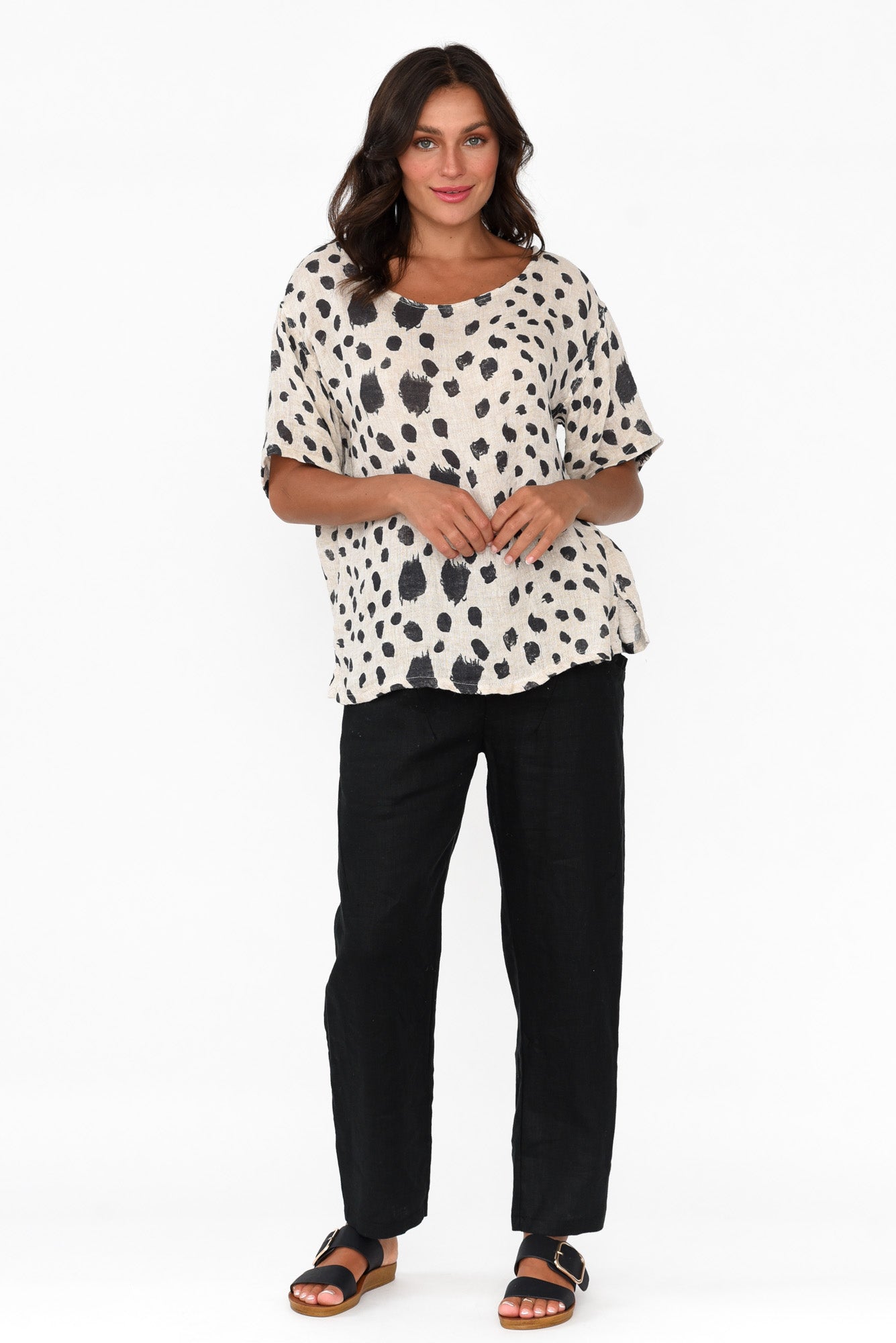 Miko Black Spot Linen Top