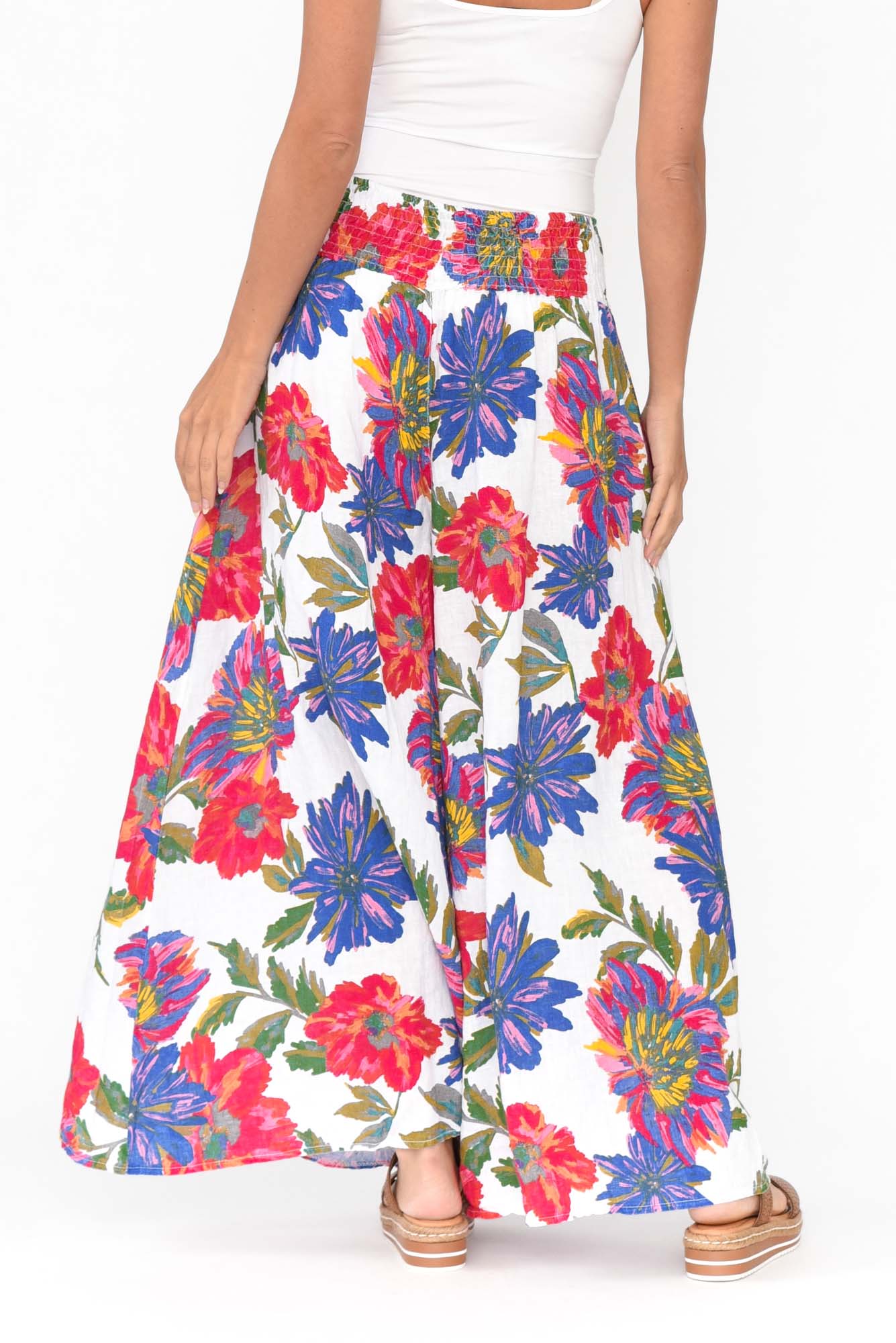 Rumi Red Blossom Wide Leg Linen Pant