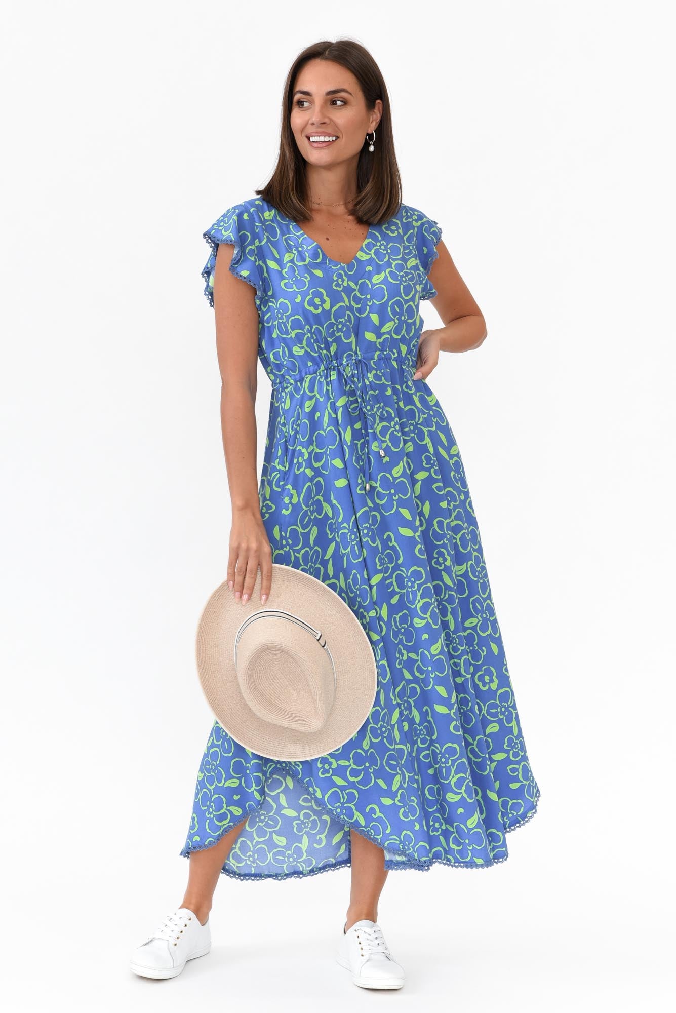 Libby Blue Flower Midi Dress
