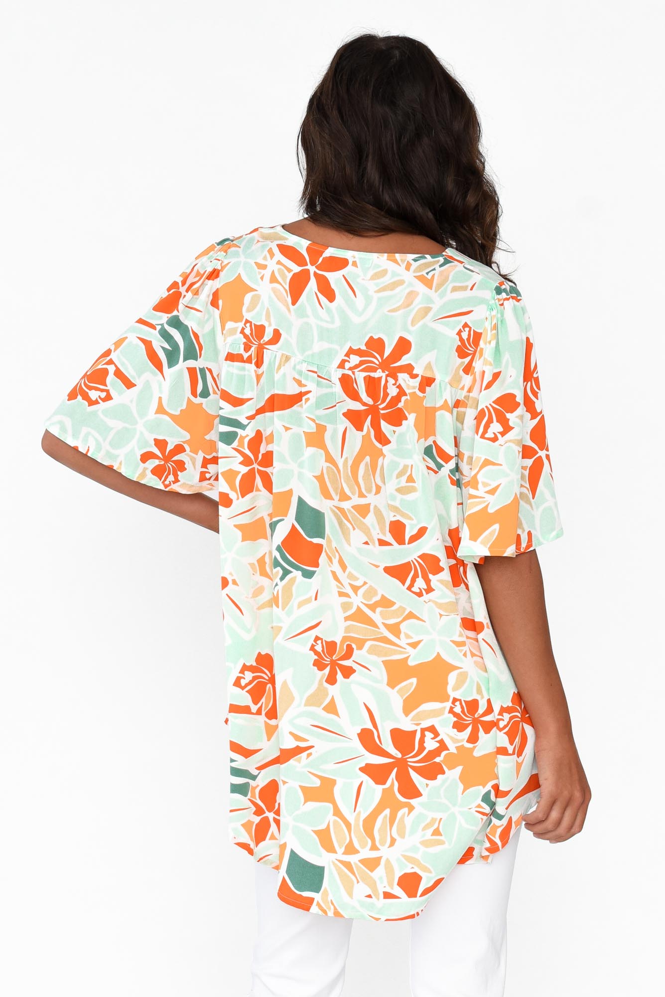 Jordyn Orange Garden V Neck Top
