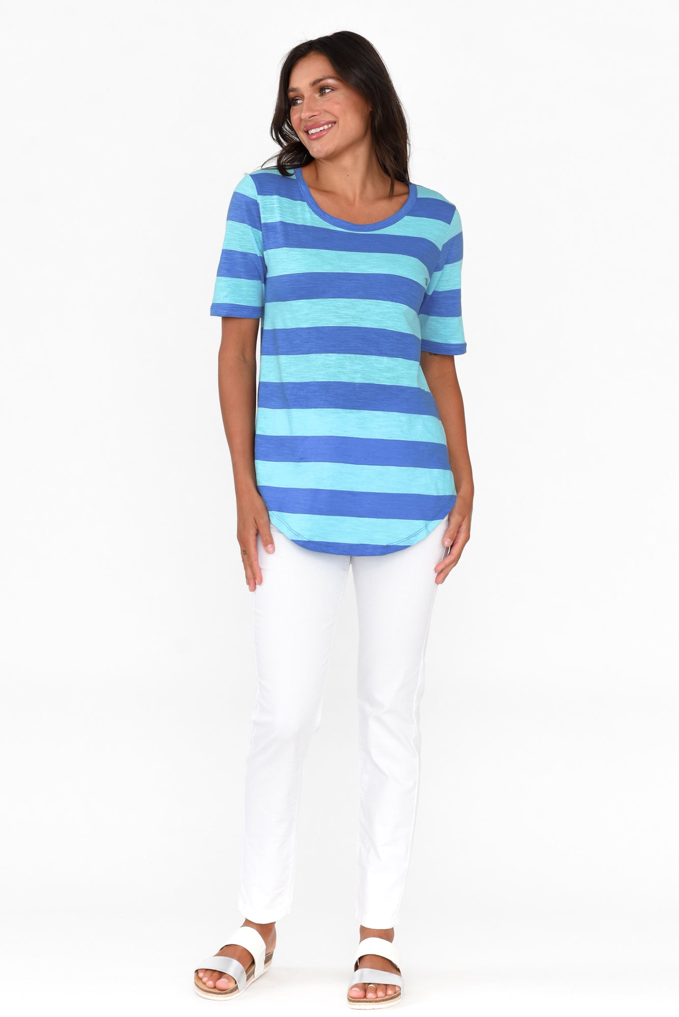 Ariana Aqua Stripe Cotton Tee
