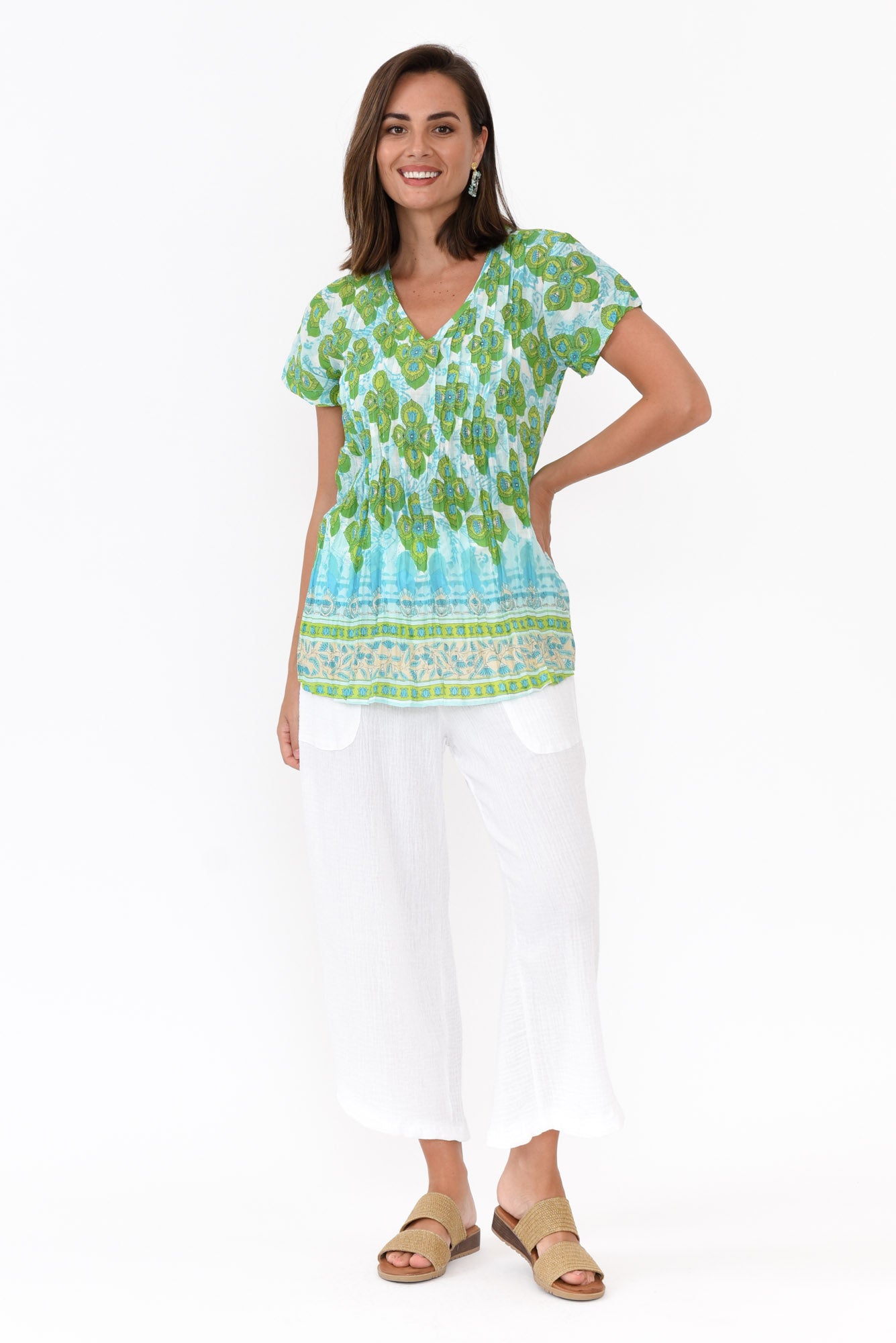Fia Green Geo Cotton Top