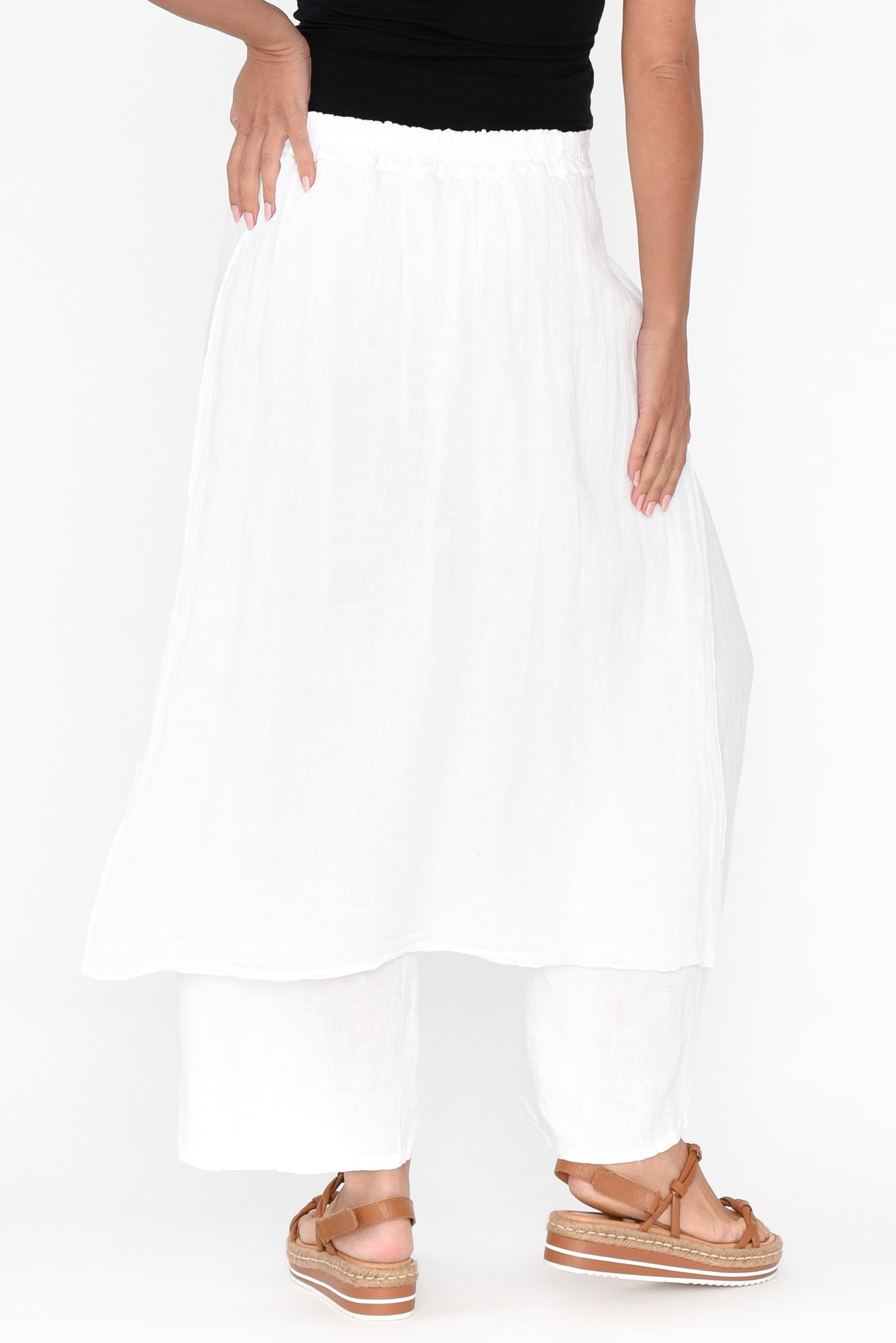 Lucienne White Linen Layer Pant