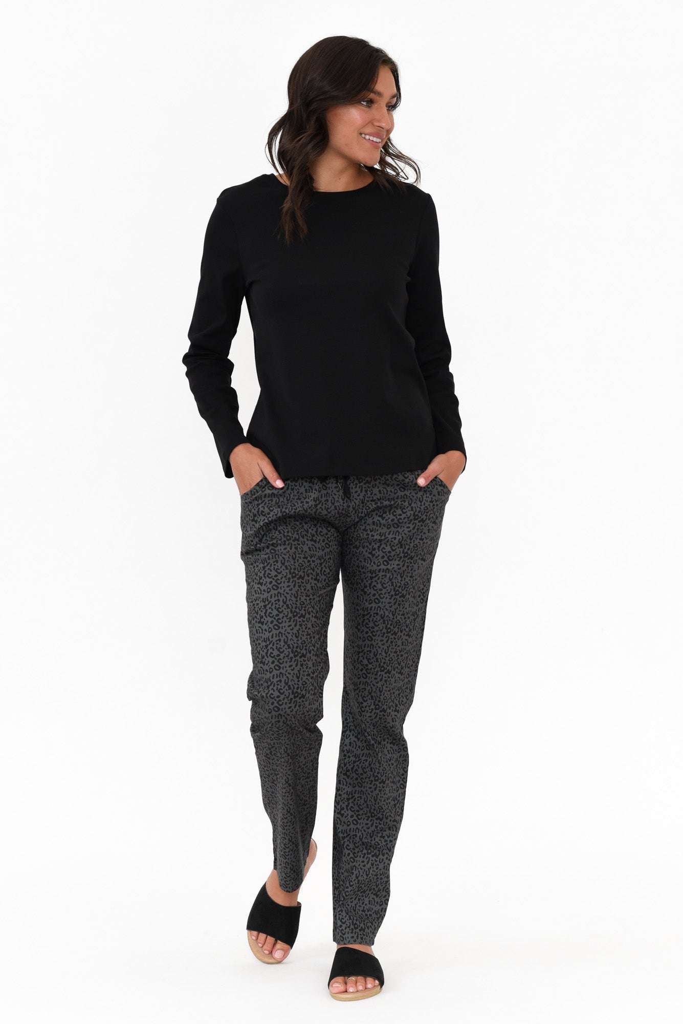 Porter Black Cotton Long Sleeve Top