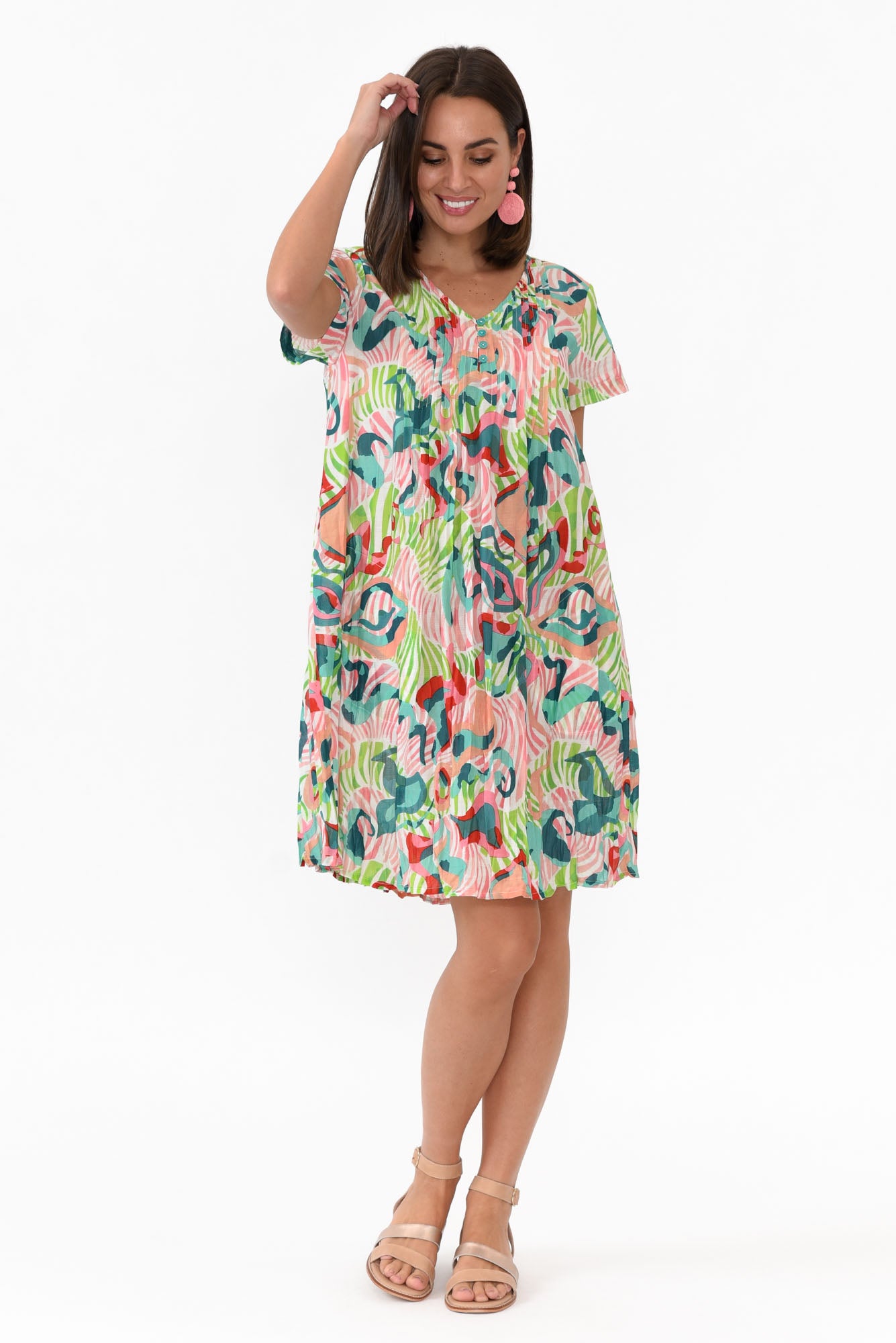 Sabina Red Swirl Crinkle Cotton Dress