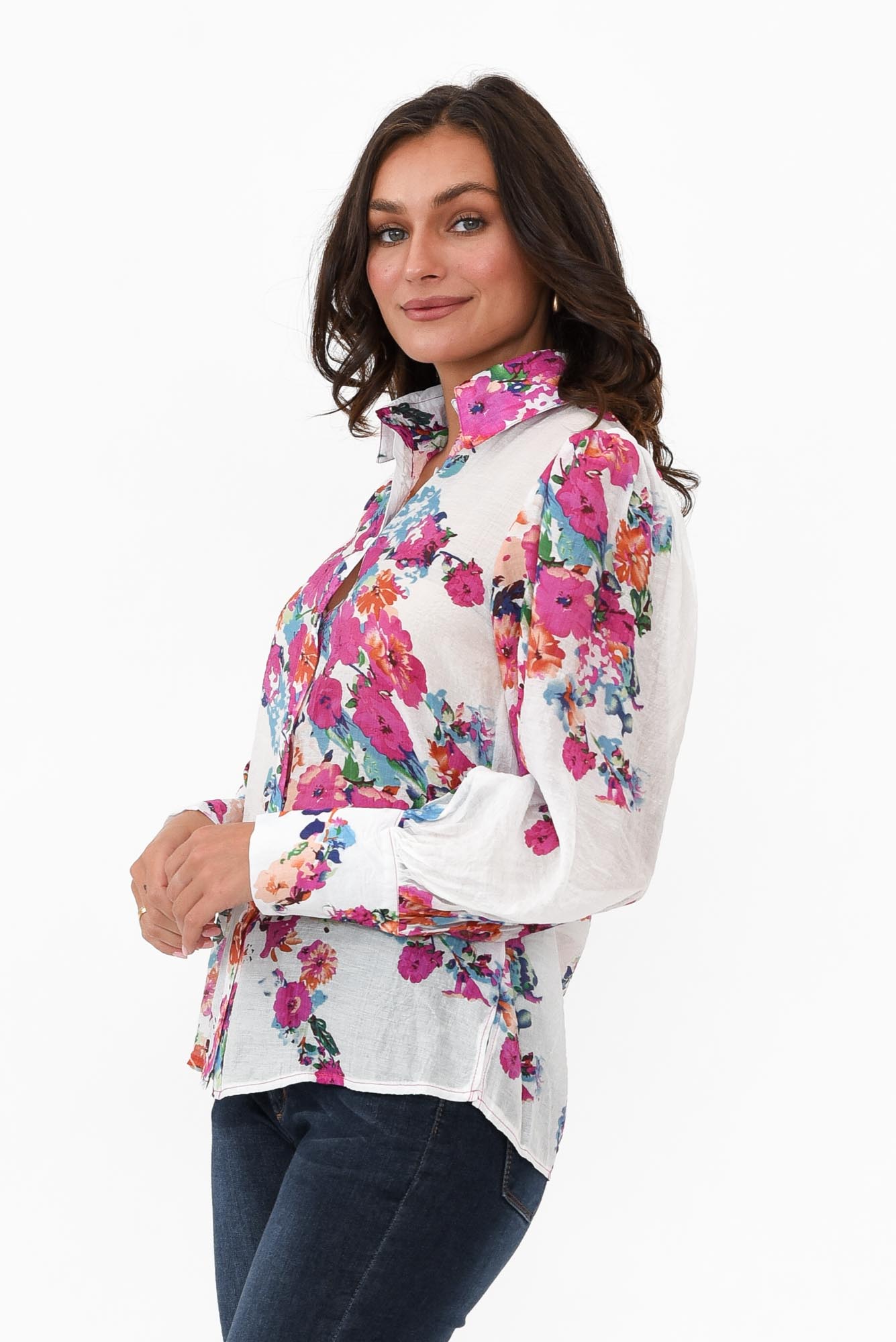 Astrid White Blossom Cotton Blend Shirt